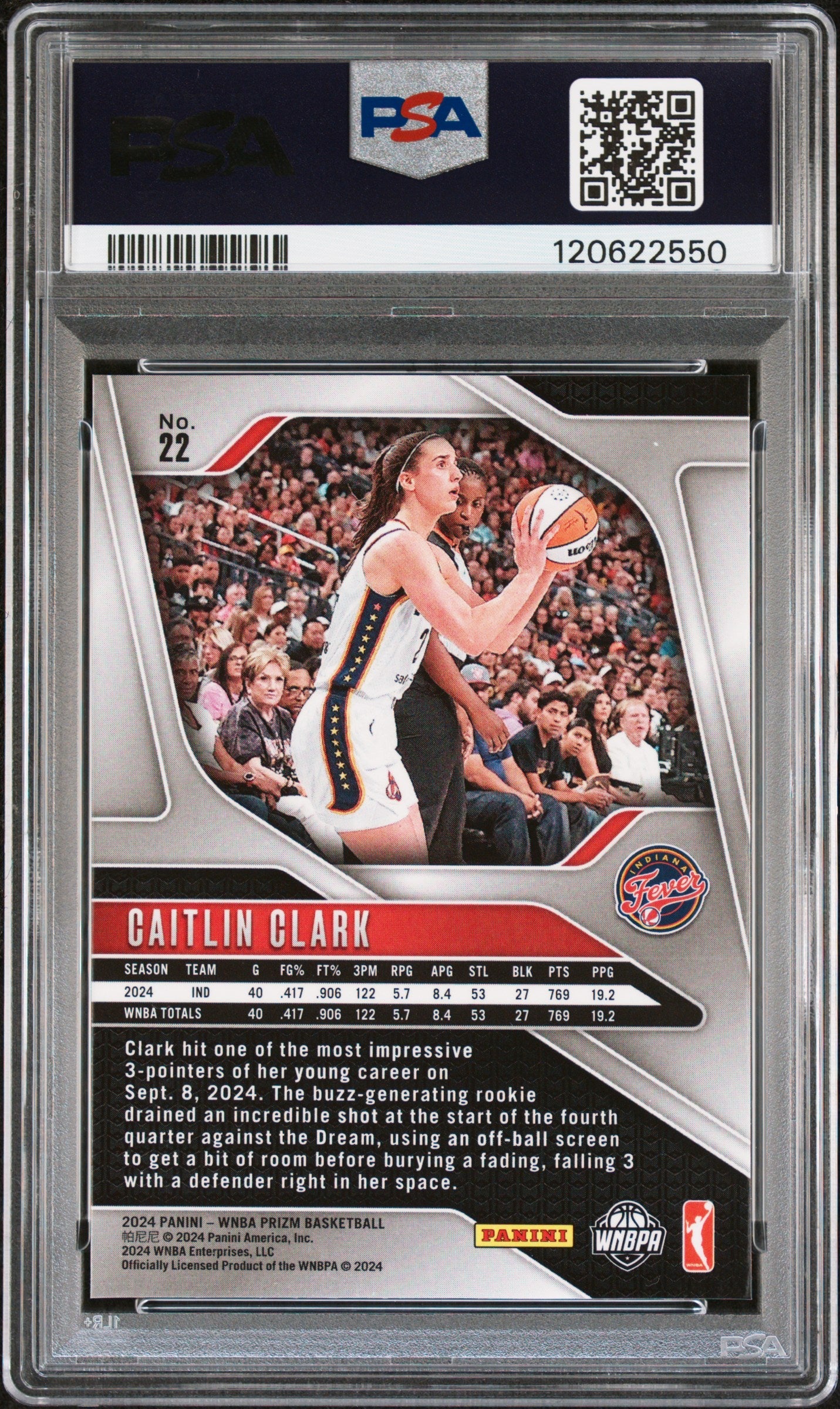 Graded 2024 Panini Prizm Wnba Caitlin Clark #22 Rookie RC Basketball Card PSA 8 Near Mint