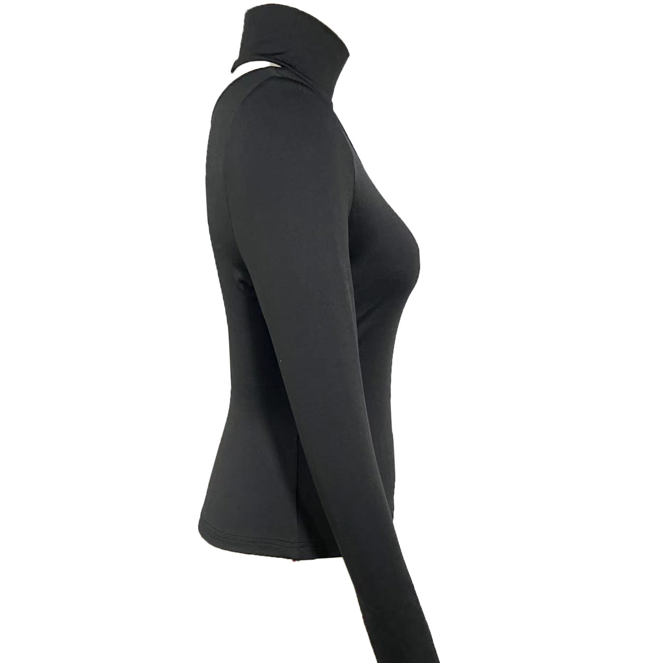 Black Cutout High Neck Top - Slim Fit Long Sleeve Turtleneck