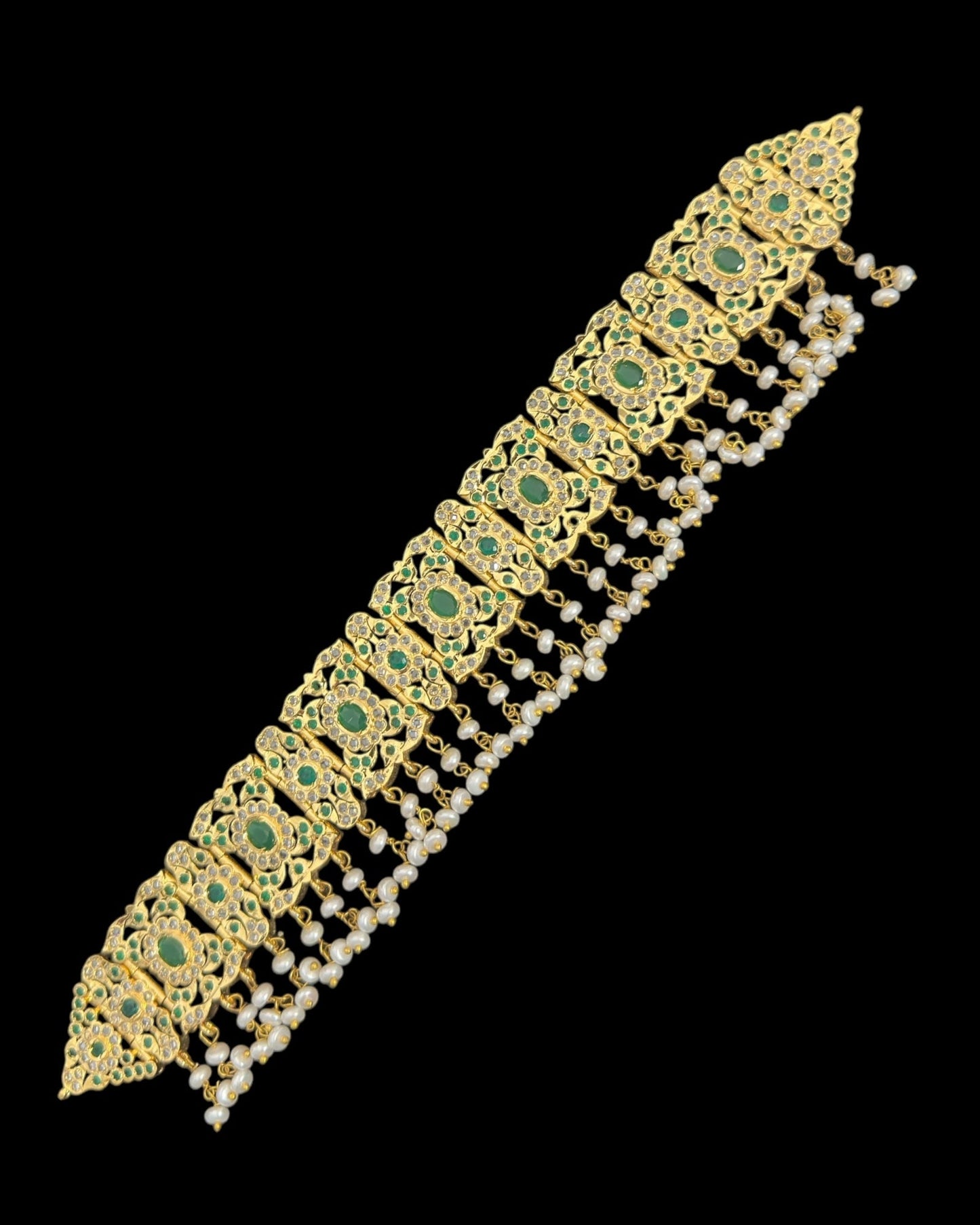 C544 Nishat fresh water pearl choker with earrings - Green ( READY TO SHIP )