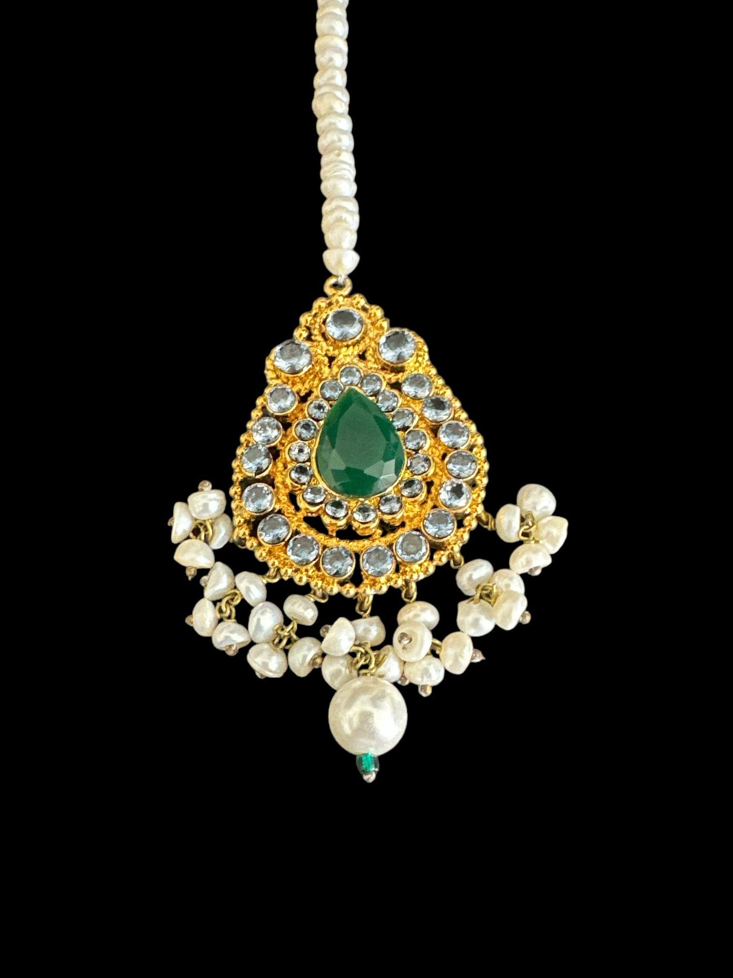 Zircon tika with fresh water pearls ( SHIPS IN 4 WEEKS )