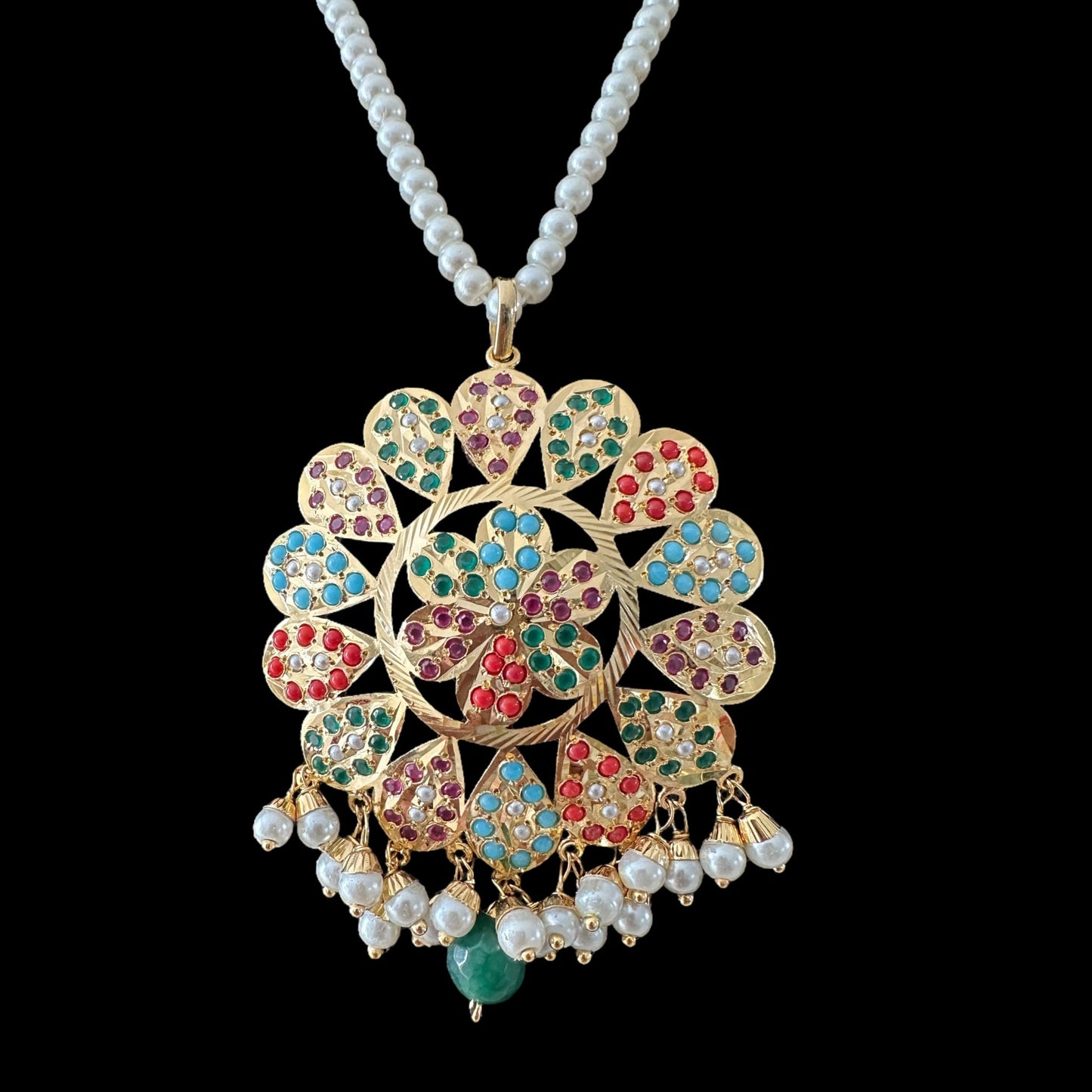 PS314 Kavya pendant set in navratan (READY TO SHIP )