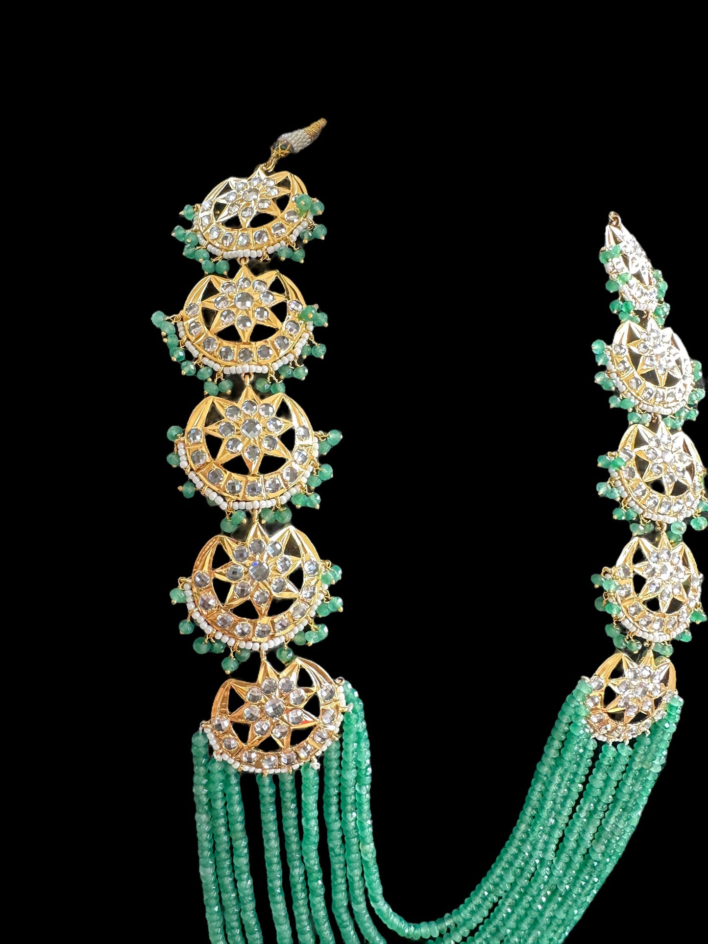 DLN45 Darika Multi brooch necklace set in light green beads ( READY TO SHIP )