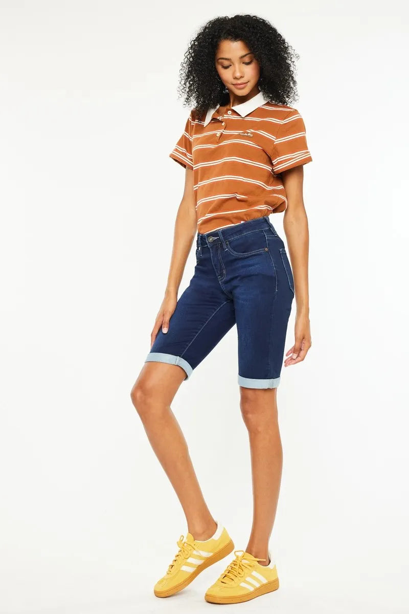Kancan Mid Rise Bermuda Denim Shorts