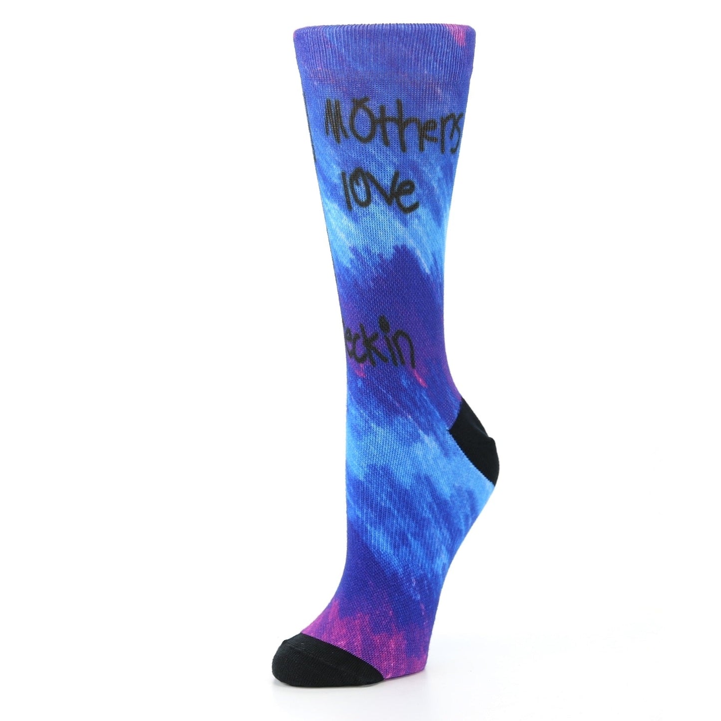 Women's Happy Mother's Day Custom Handwritten Royal Blue and Purple Note Socks - Women's Custom Socks
