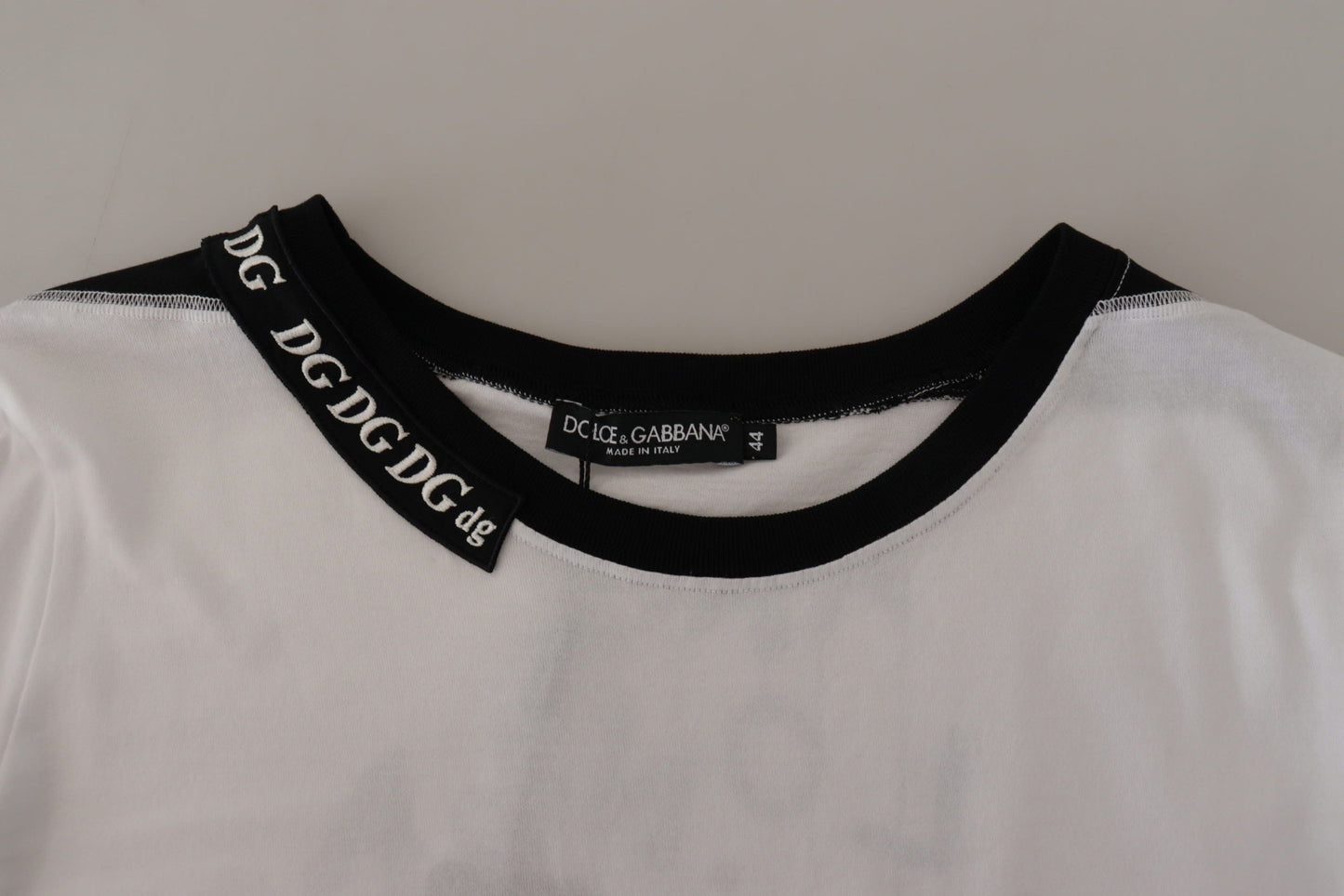 Dolce & Gabbana White Slogan Print Round Neck Cotton T-shirt