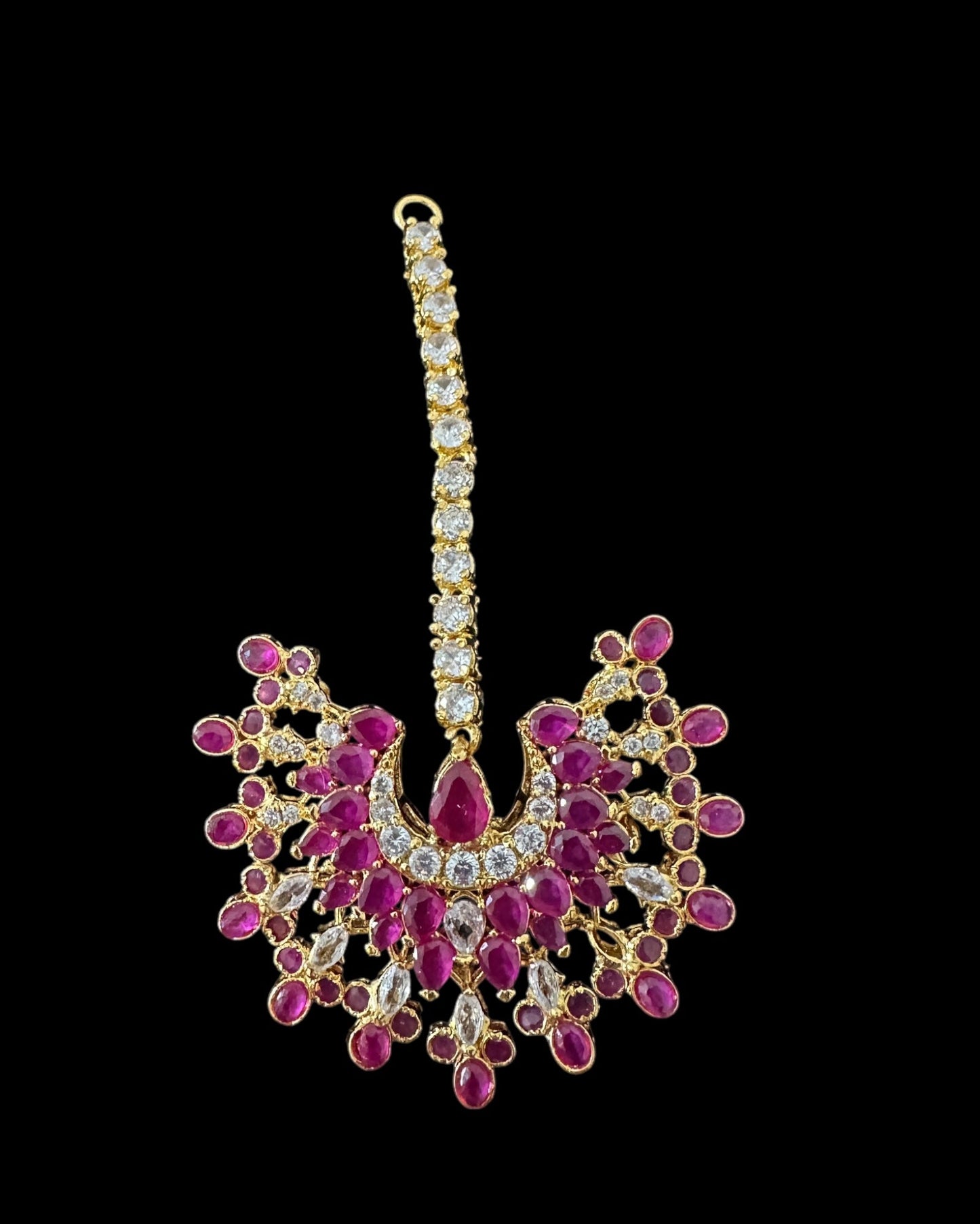 Subhana gold plated chandbali earrings tika set -Ruby ( READY TO SHIP )