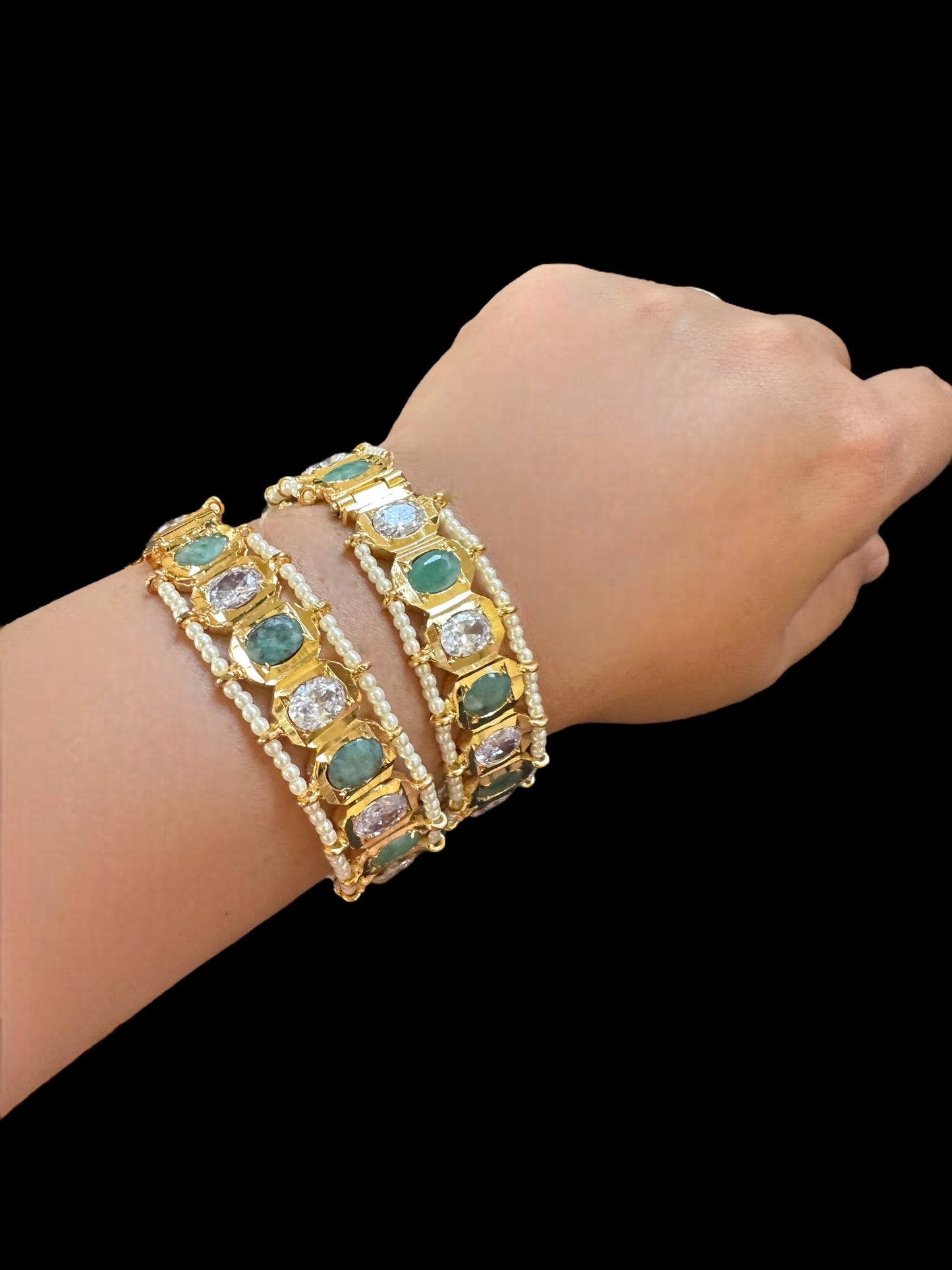 B158 Hyderabadi gold plated bangles in emerald ( READY TO SHIP )