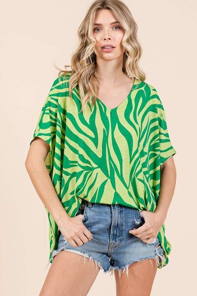 Mittoshop Zebra Print V-Neck Short Sleeve Oversized Top #2