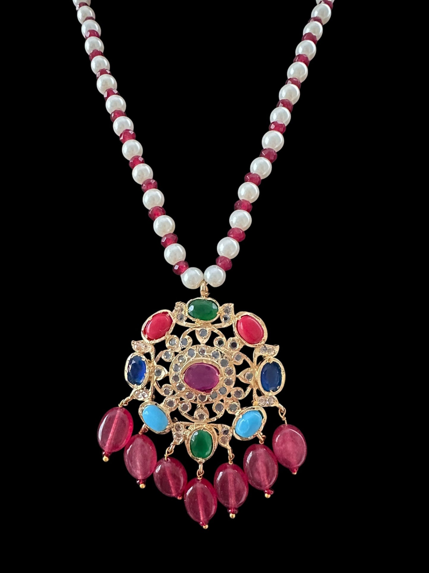 PS543 Ammara pendant set in navratan ( READY TO SHIP )