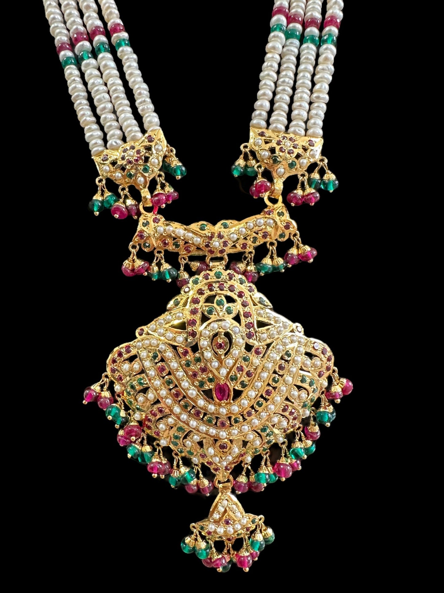Gold plated silver Rani haar in ruby emerald ( READY TO SHIP)