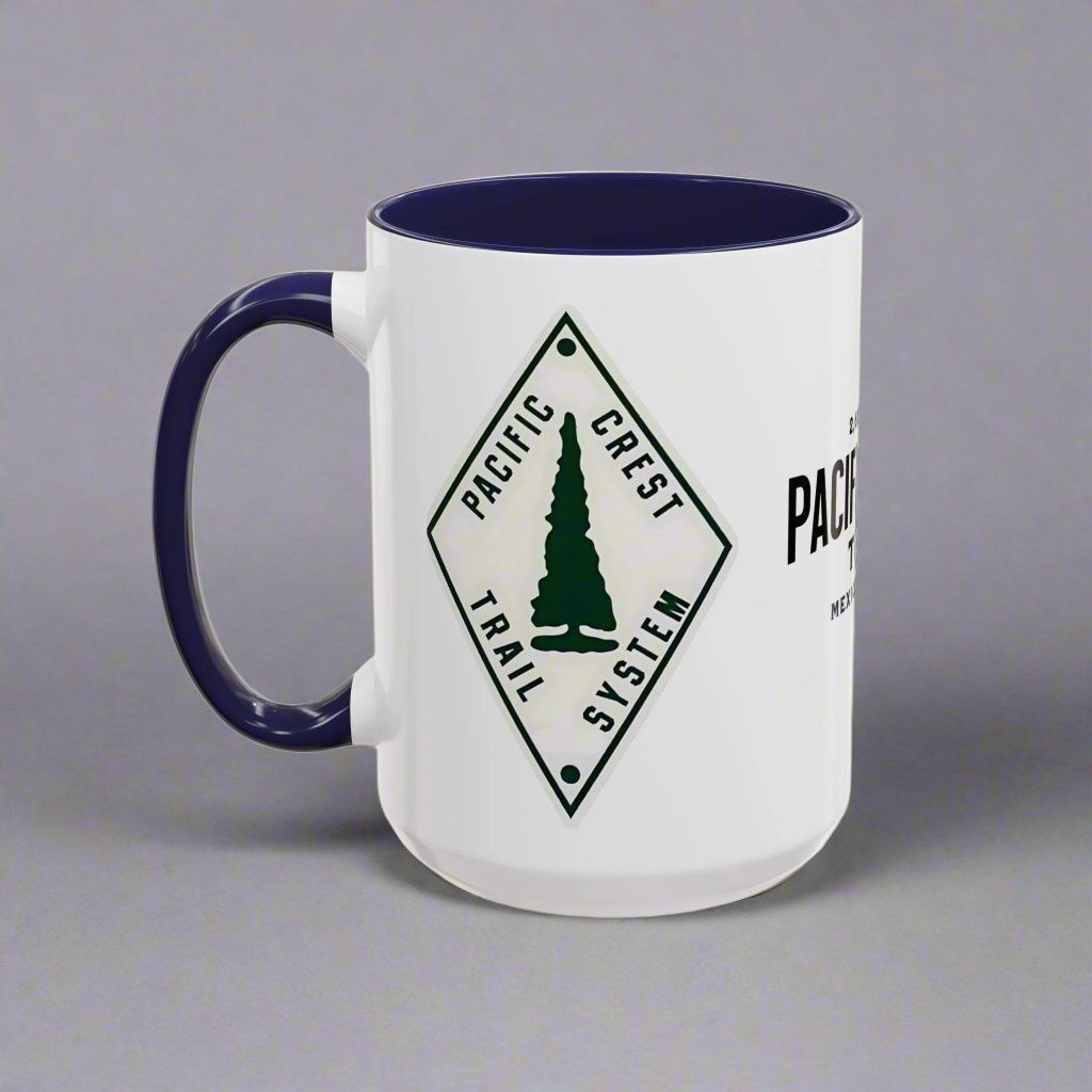Pacific Crest Trail Classic Trail Marker Accent Coffee Mug 11oz, 15oz Blue Black Pink Red Navy Mexico To Canada Map