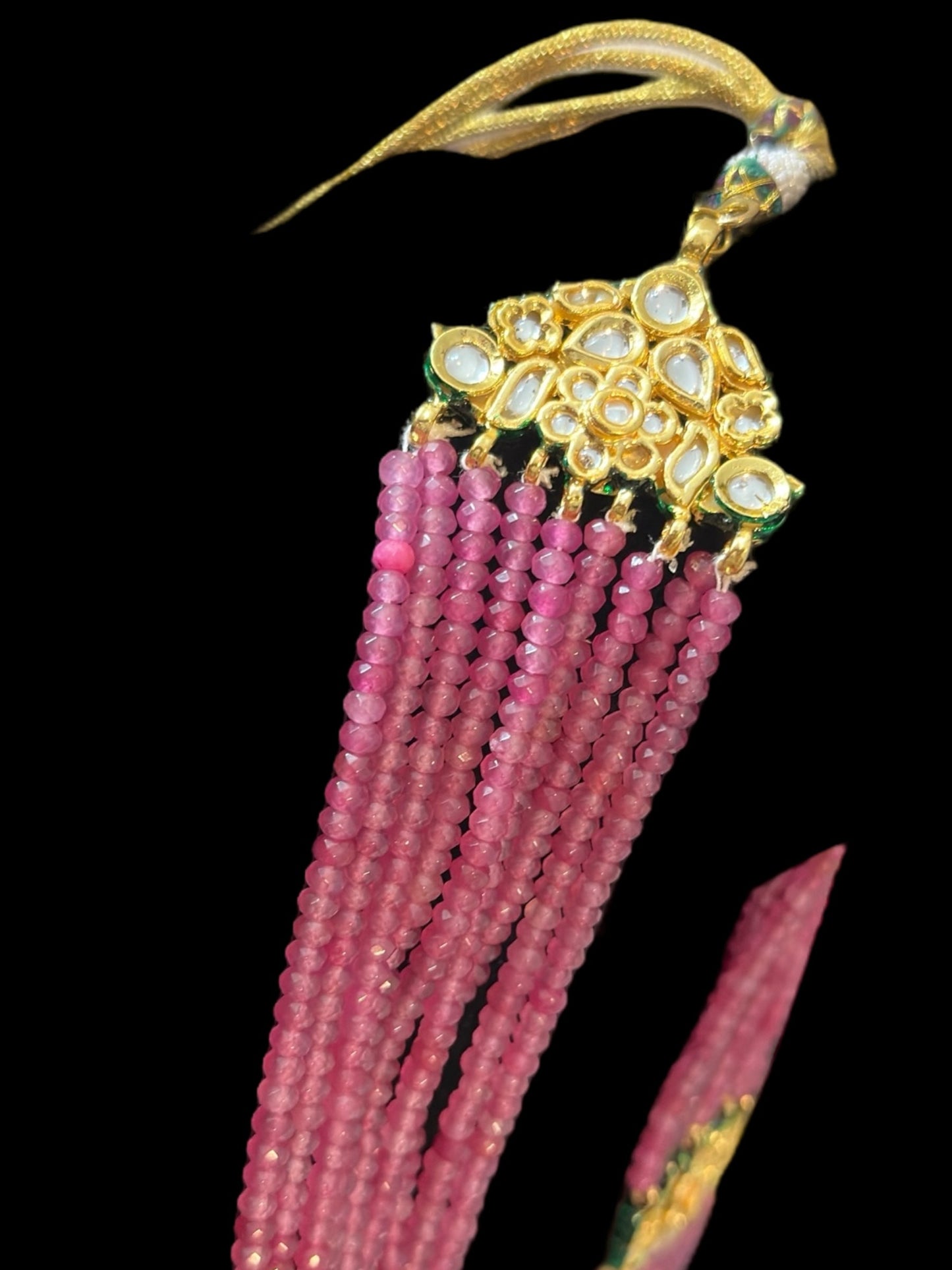 DLN104 Shahreen kundan rani haar in pink beads ( READY TO SHIP)