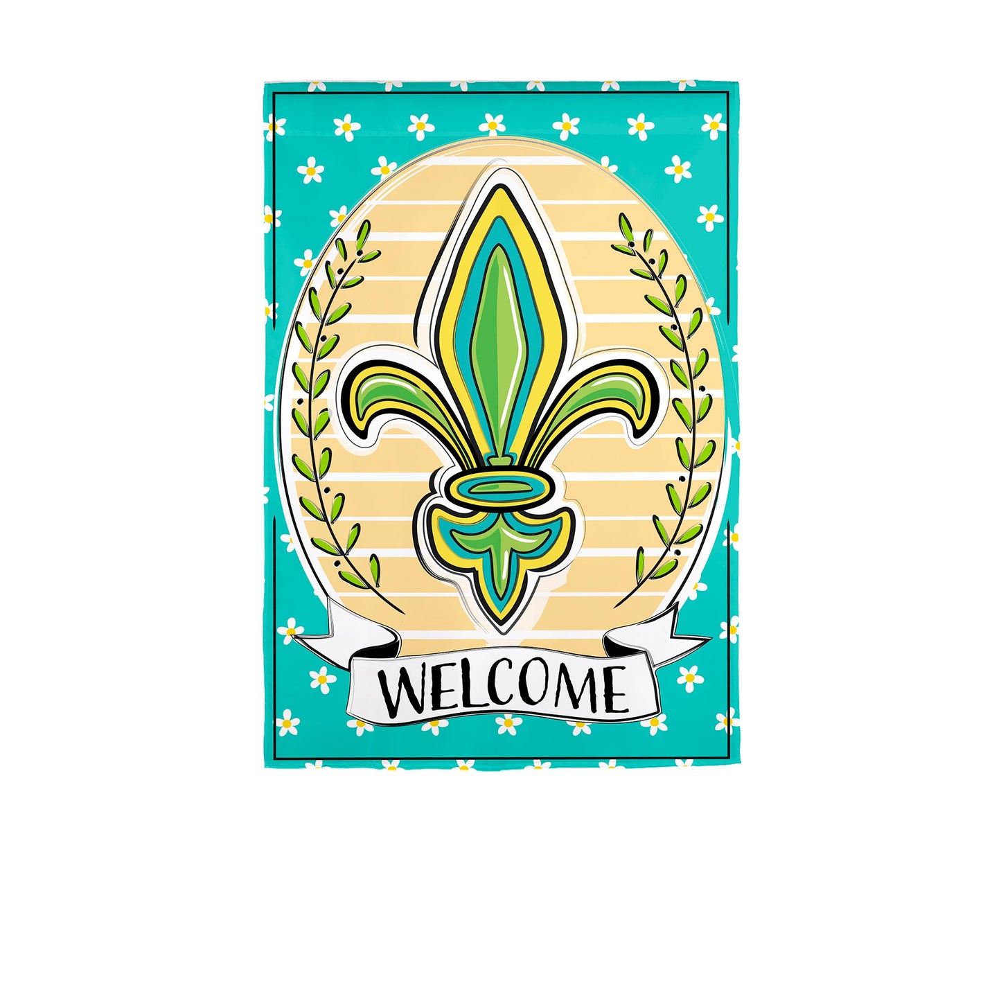 Fleur De Lis Welcome Applique House Flag