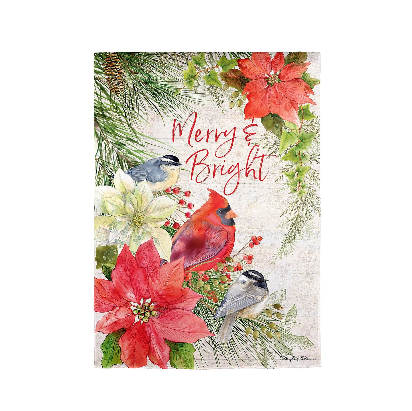 Merry and Bright Cardinal Suede Garden Flag