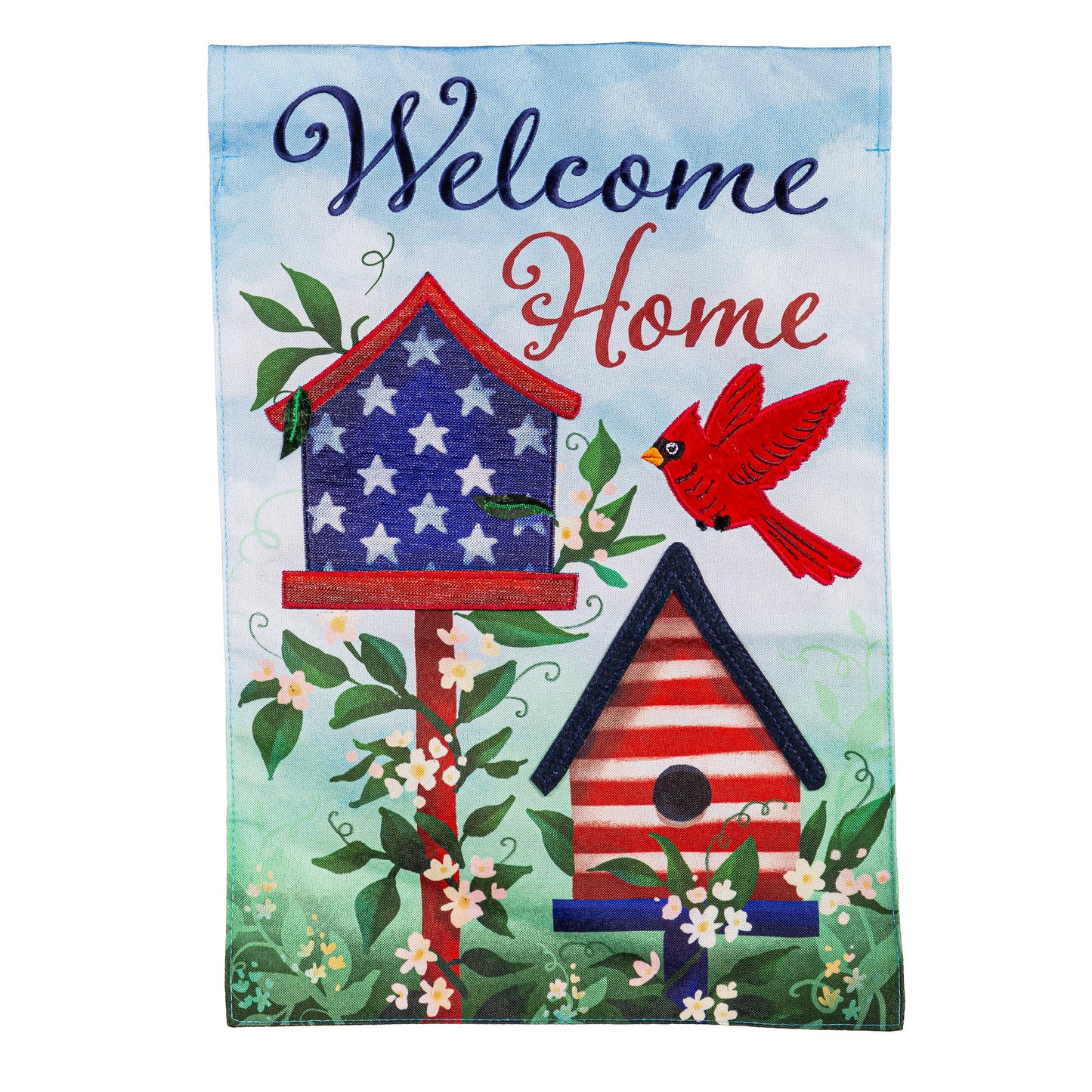 Patriotic Birdhouse Welcome Linen Garden Flag