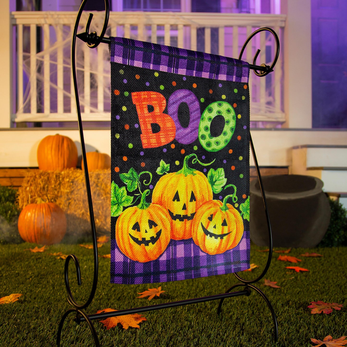 Boo Jack-o-Lanterns Garden Textured Suede Flag