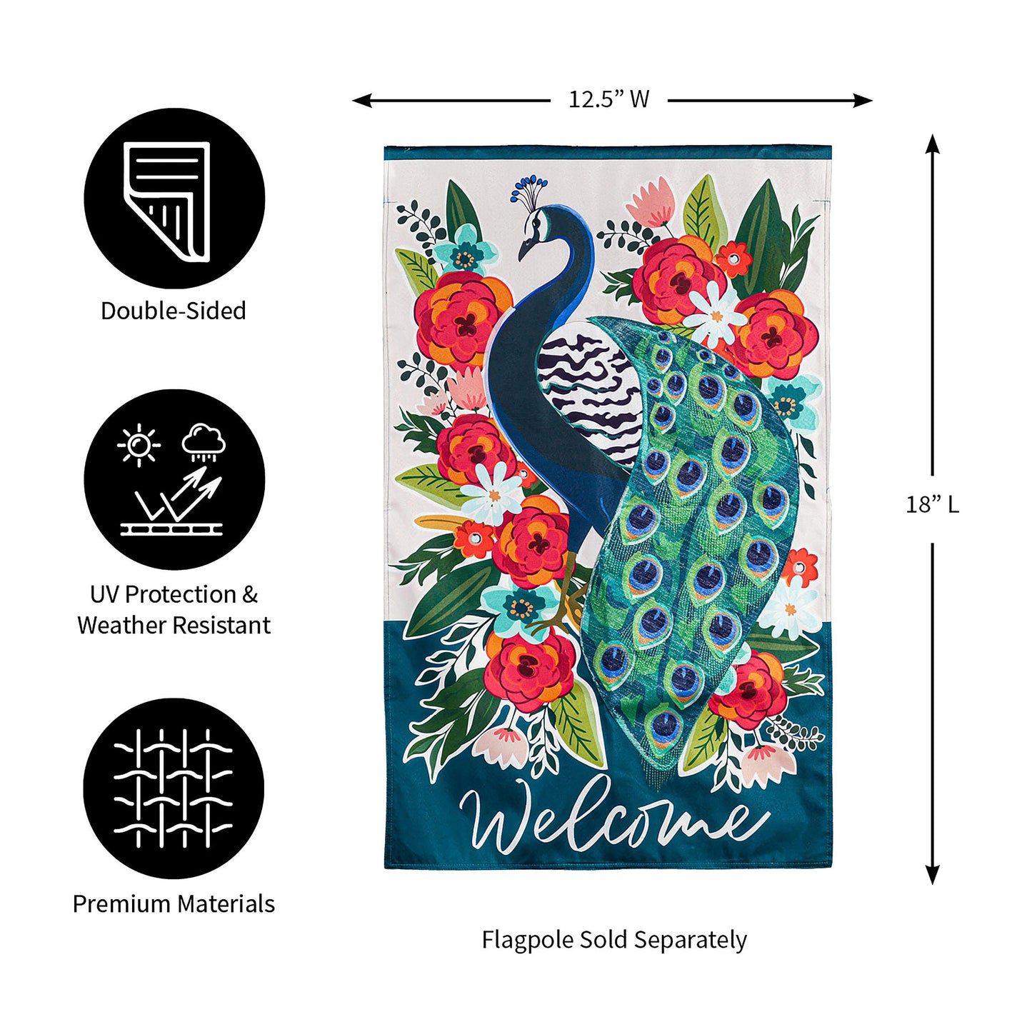 Floral Peacock Garden Linen Flag