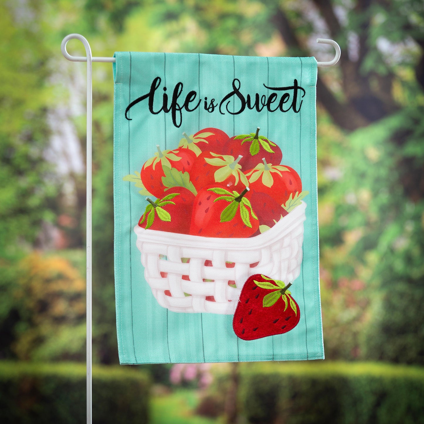 Life is Sweet Strawberries Garden Burlap Flag