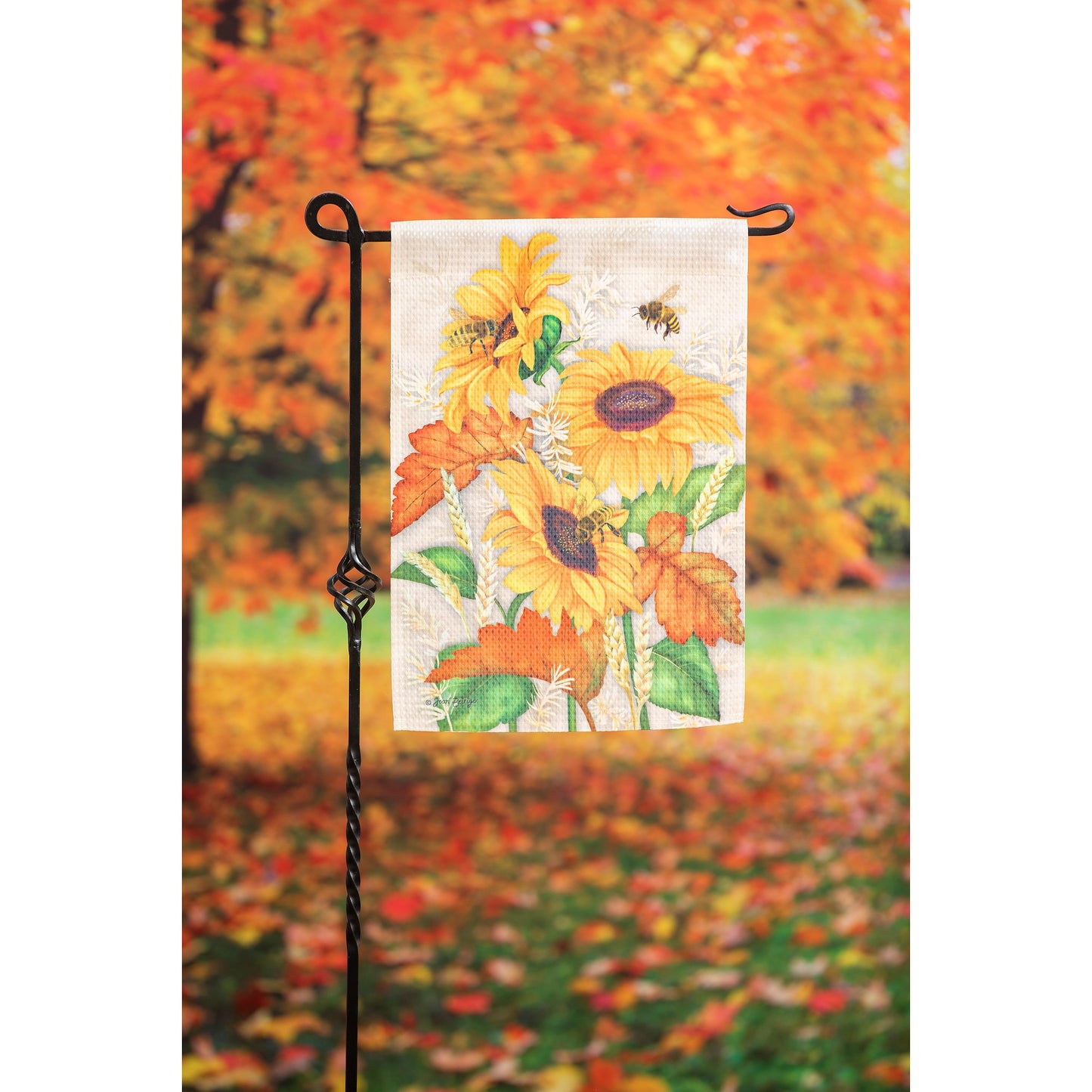 Autumn Sunflowers Waffle Garden Flag