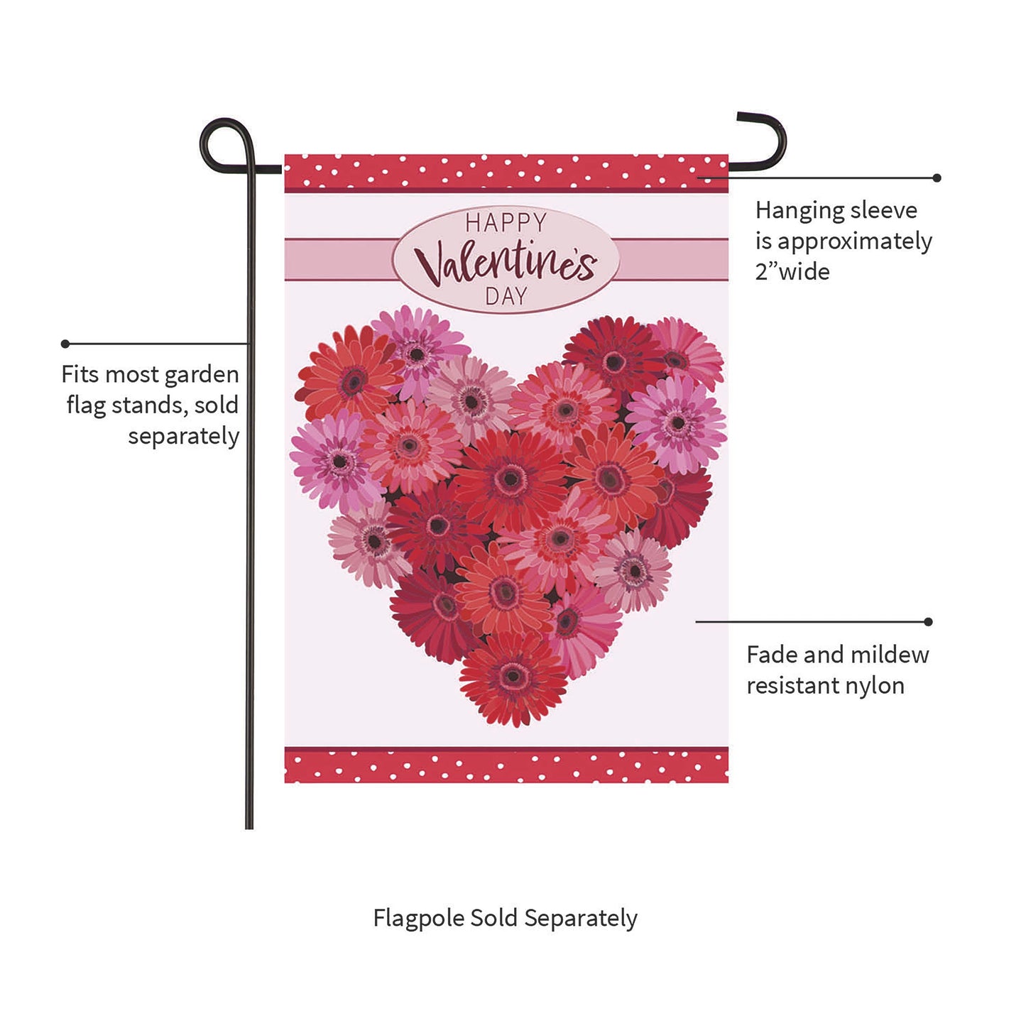 Floral Valentine's Heart Applique Garden Flag