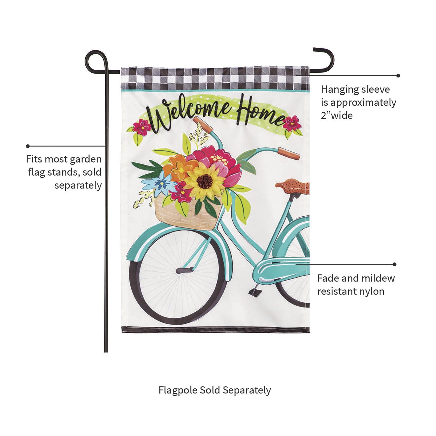 Welcome Home Bicycle Applique Garden Flag