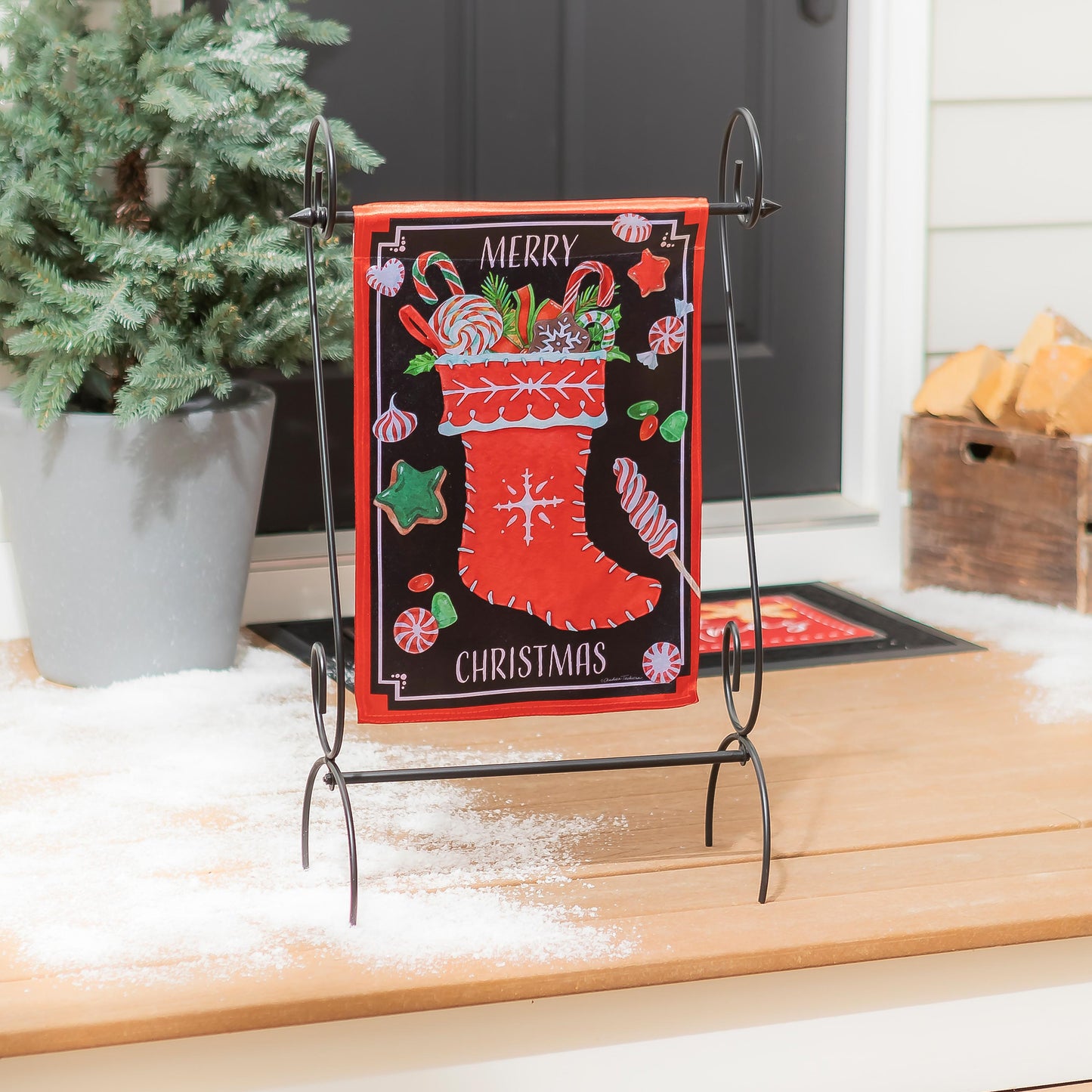 Merry Christmas Stocking Lustre Garden Flag
