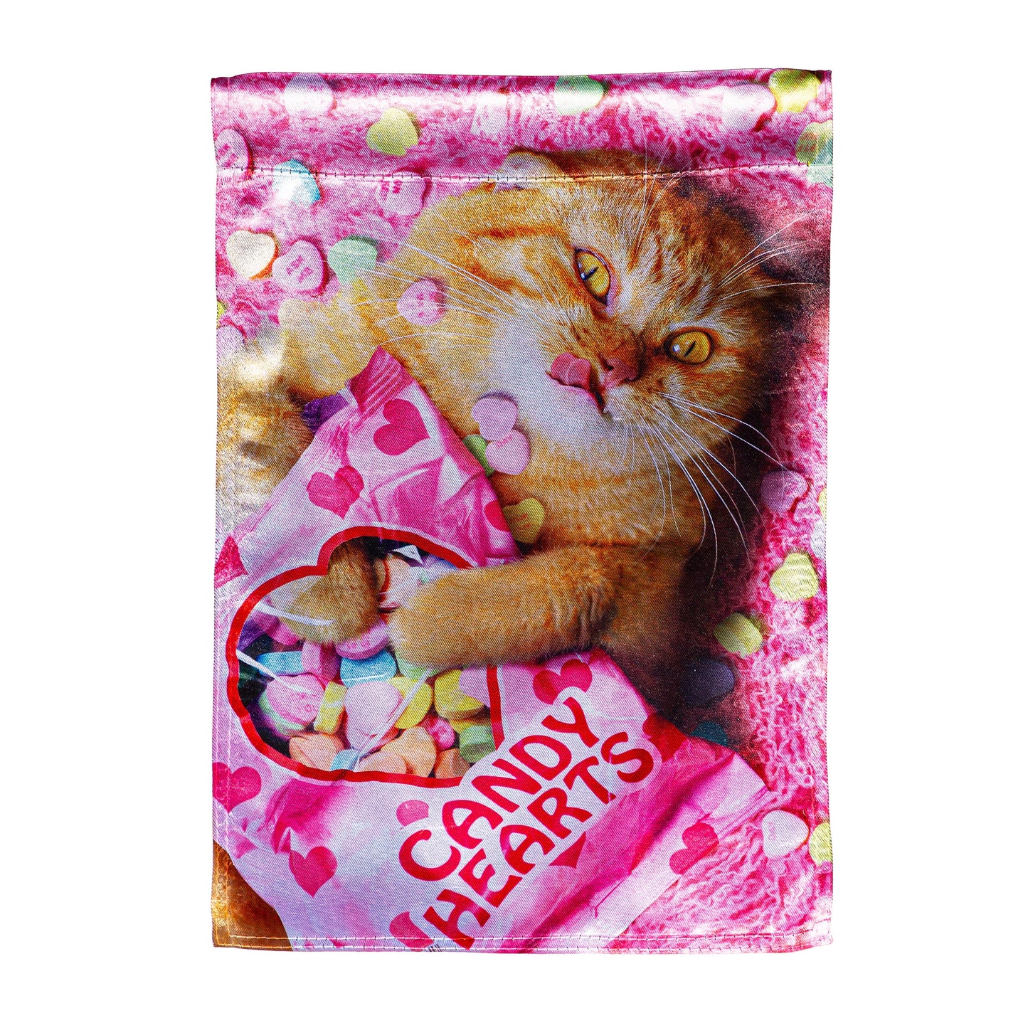 Cat With Candy Heart Lustre Garden Flag