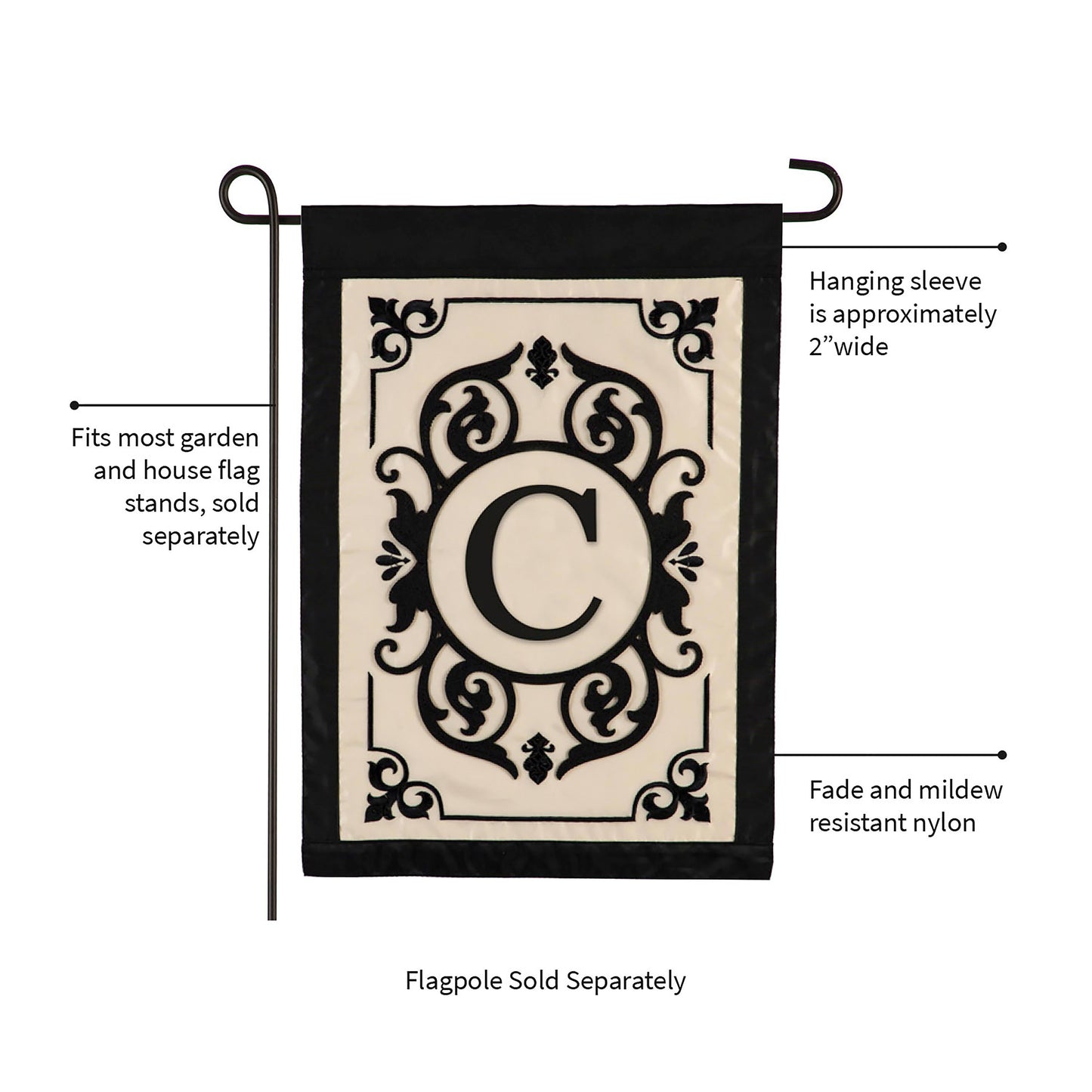 Cambridge Monogram Garden Applique Flag, Letter C