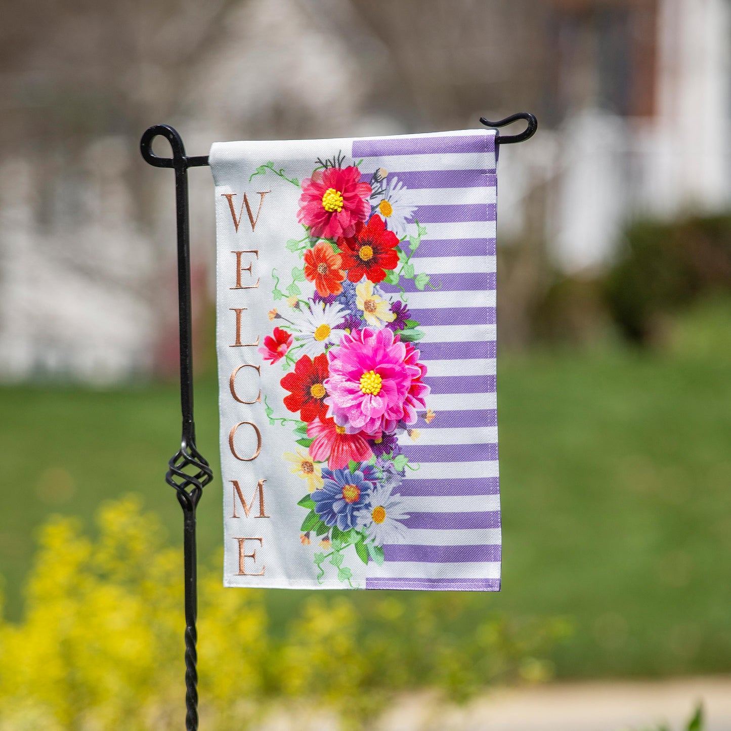 Divided Floral Garden Burlap Flag
