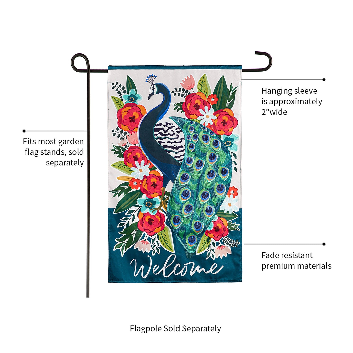 Floral Peacock Garden Linen Flag