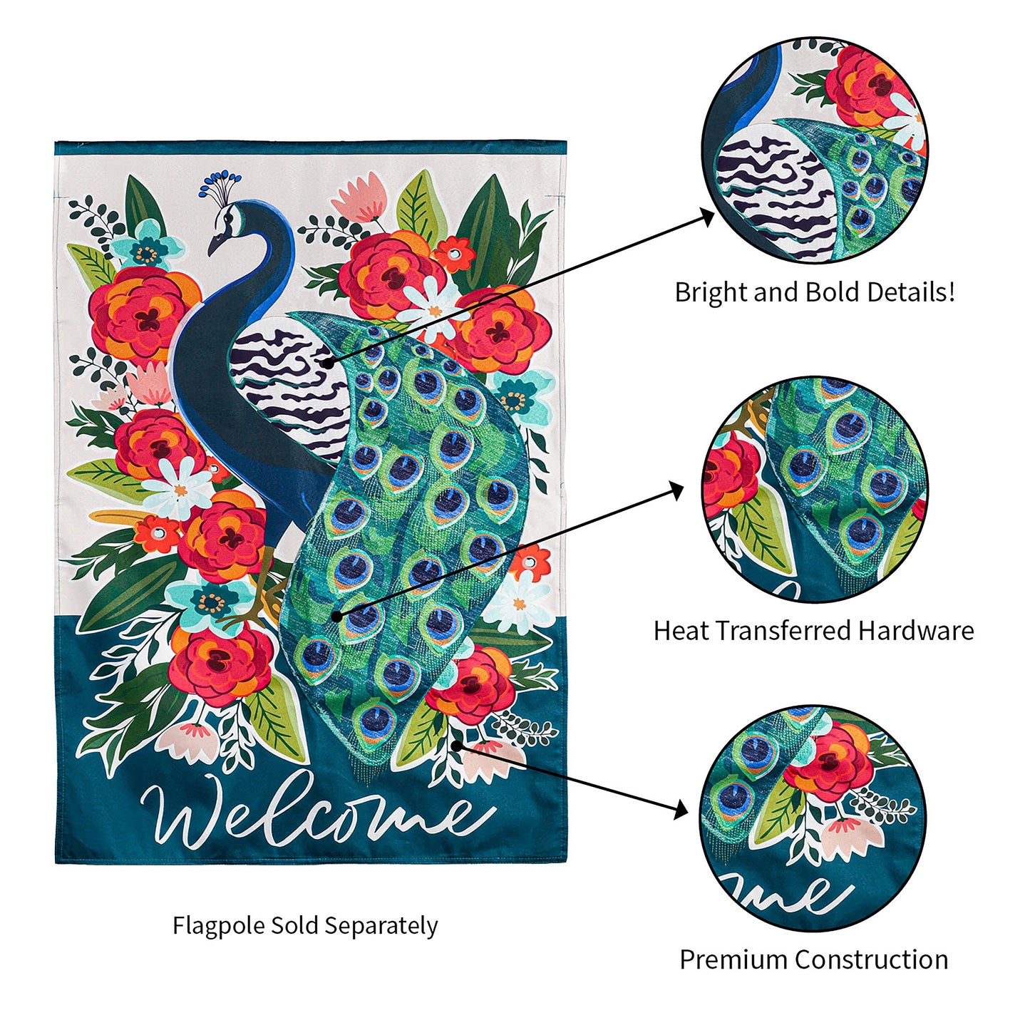 Floral Peacock House Linen Flag