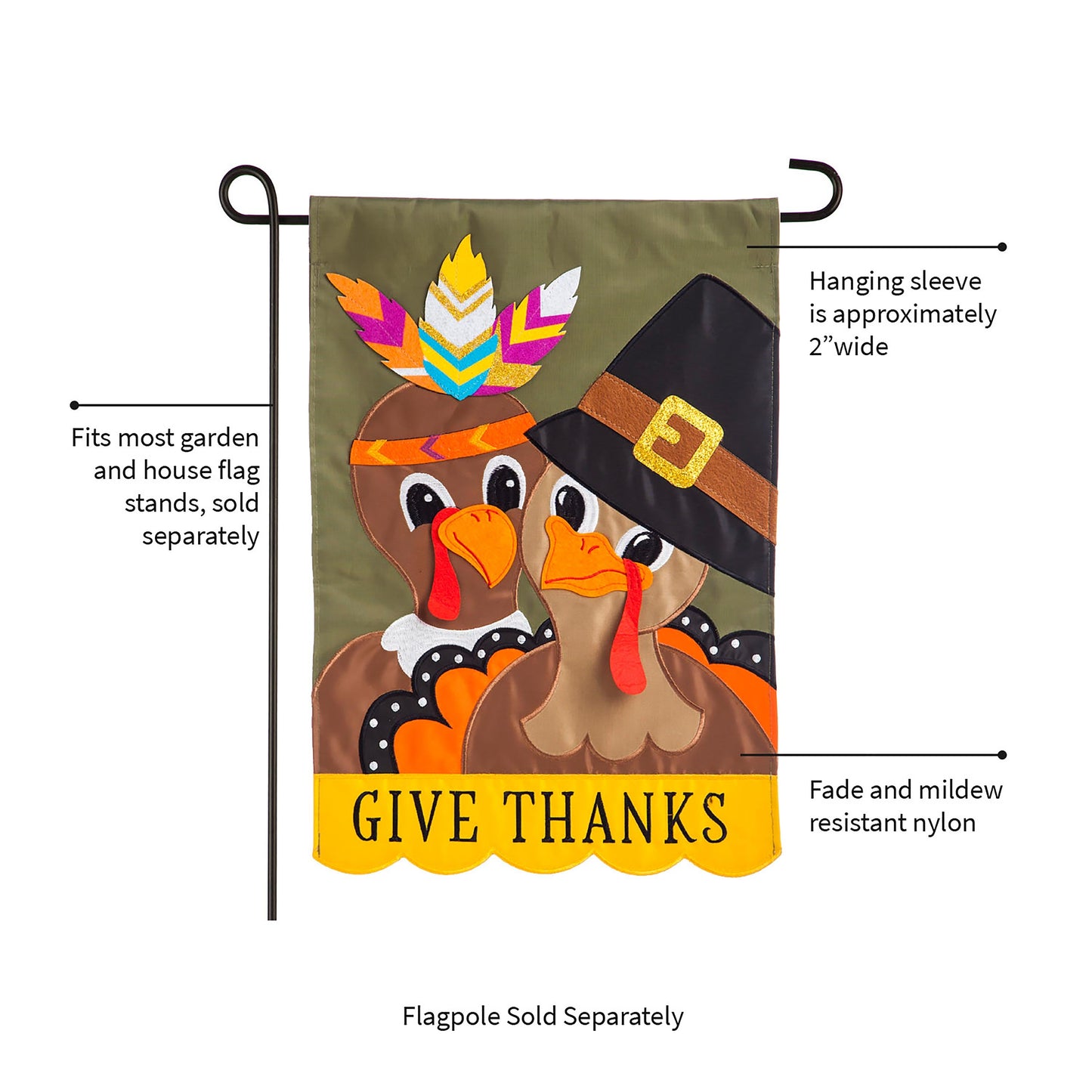 Pilgrim Couple Garden Applique Flag