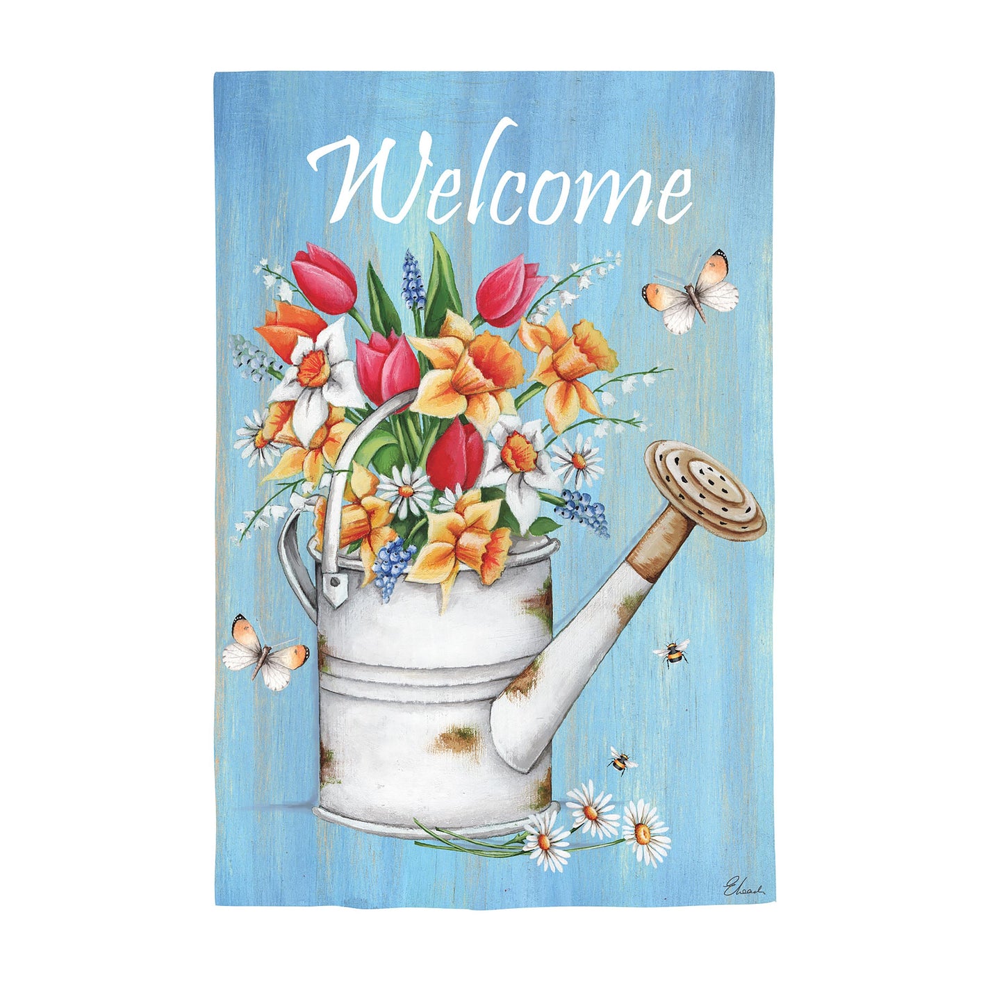 Welcome Flowers Suede Garden Flag