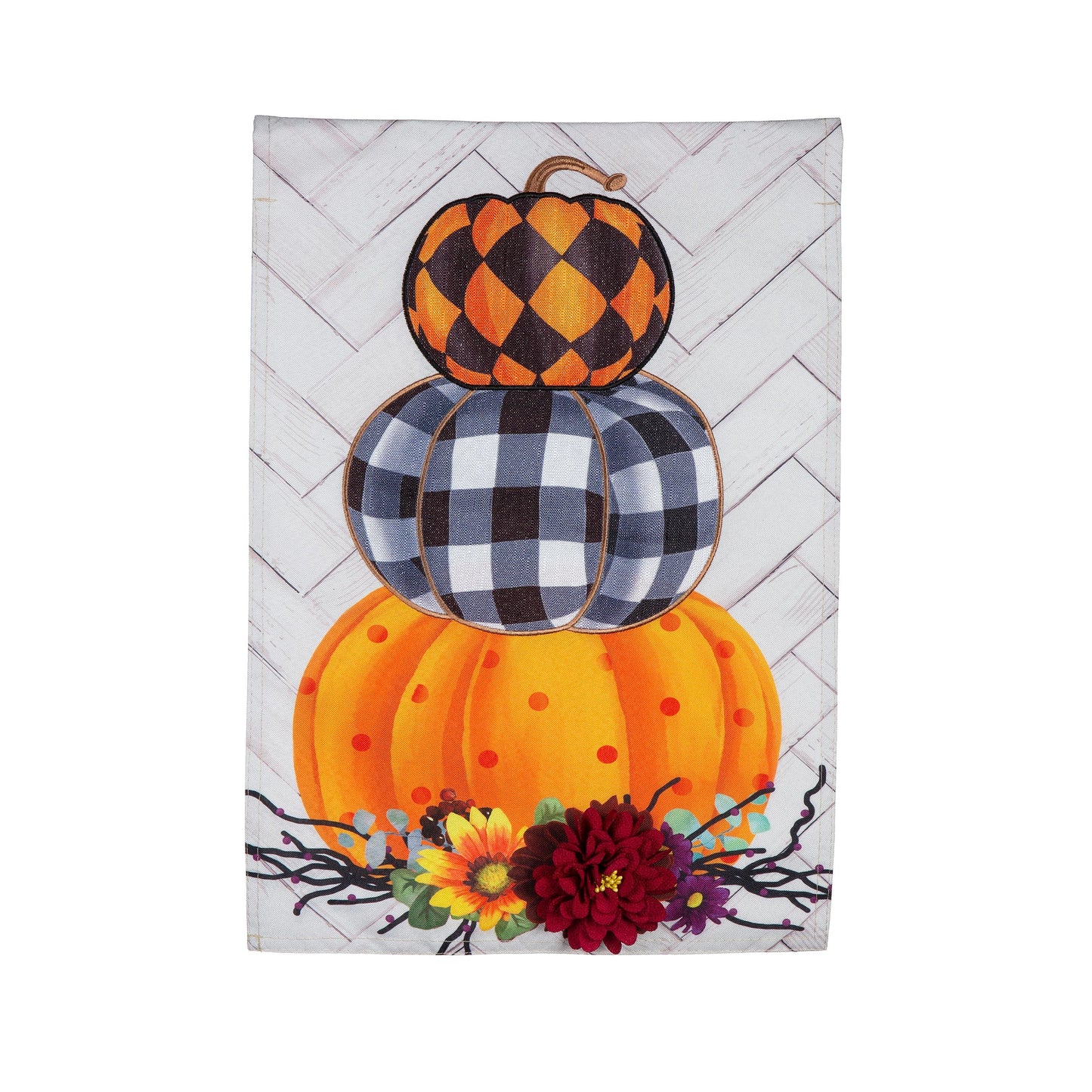 Haunted Stacked Pumpkins Garden Linen Flag