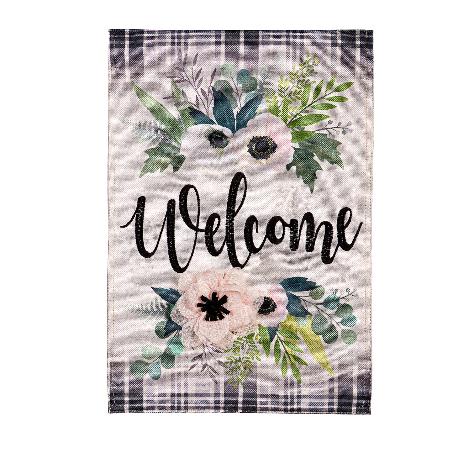 Beautiful Floral Welcome Burlap Garden Flag