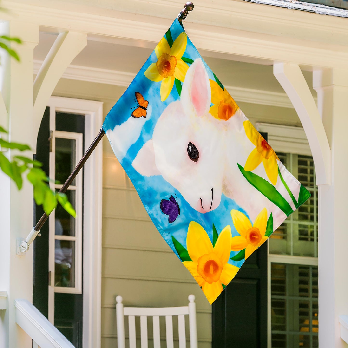 Lamb in Daffodil Field Applique House Flag