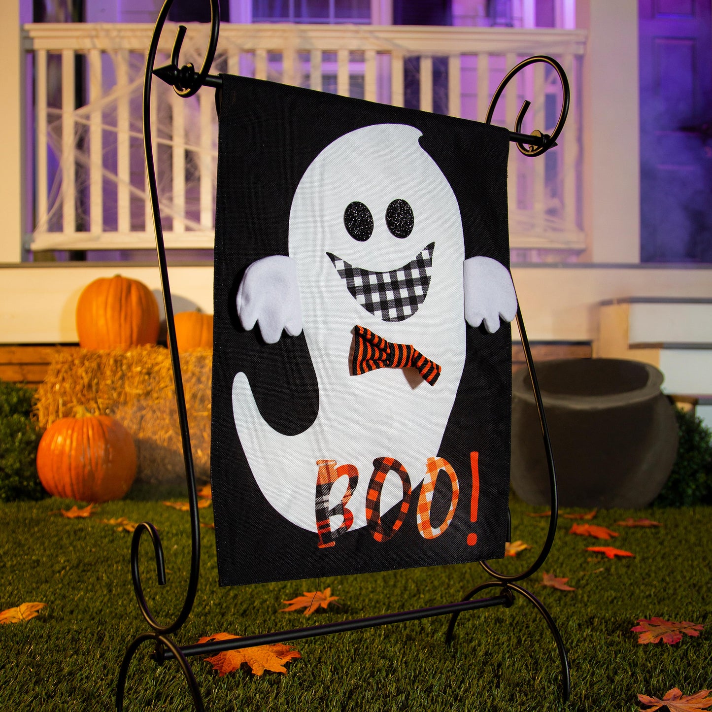 Girl and Boy Ghost with Jack O'Lantern Pumpkin Reversible Garden Burlap Flag