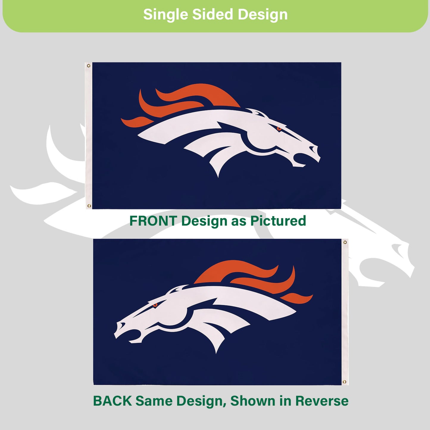 Denver Broncos Single Sided Flag with 2 Grommets, 3'x5'