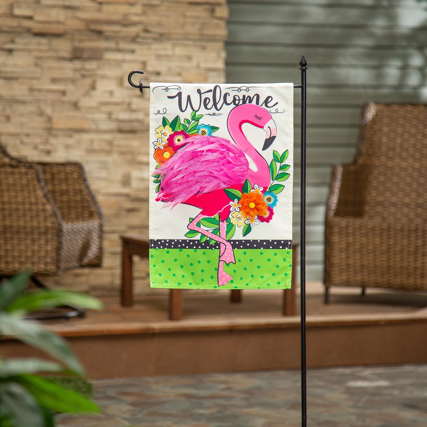 Floral Flamingo Welcome Linen Garden Flag