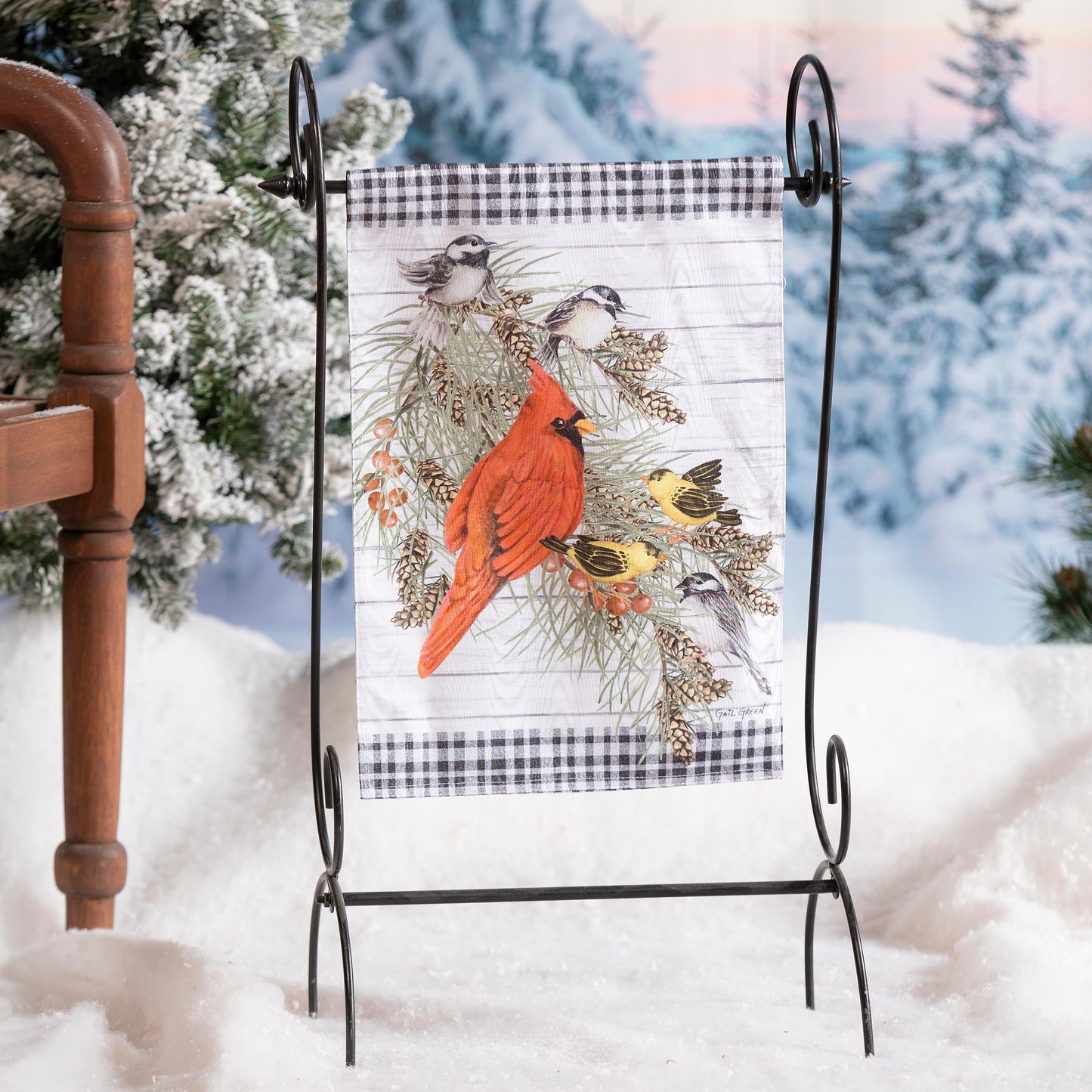 Bird Friends Moire Garden Flag