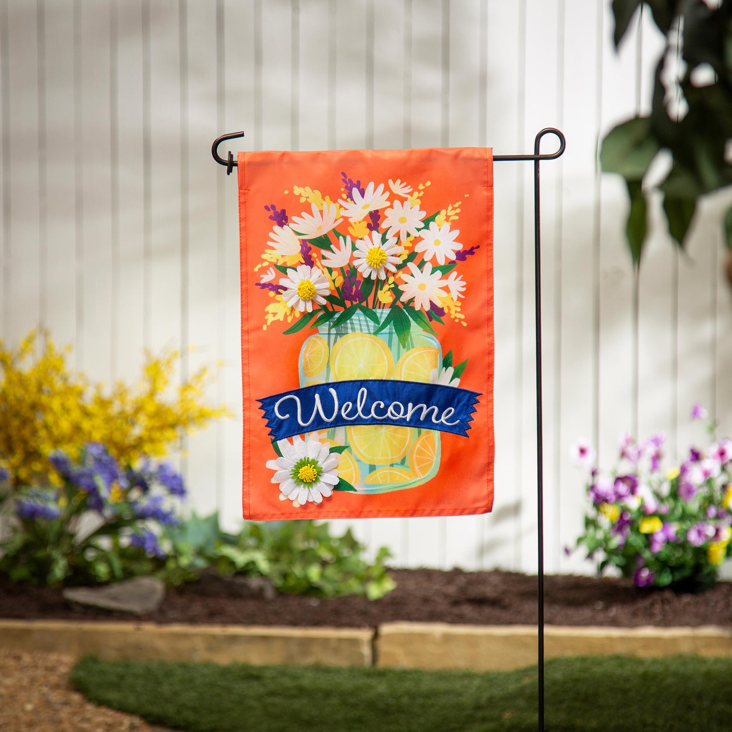 Jar of Lemons and Florals Applique Garden Flag