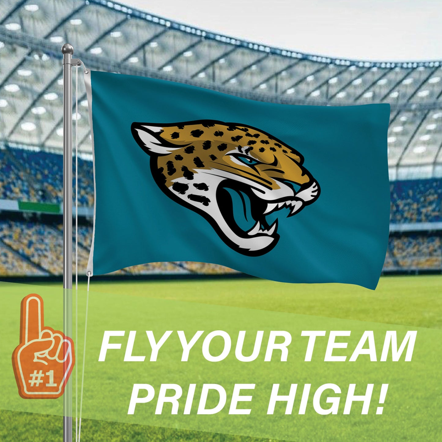 Jacksonville Jaguars Single Sided Flag w/ 2 Grommets, 3'x5'