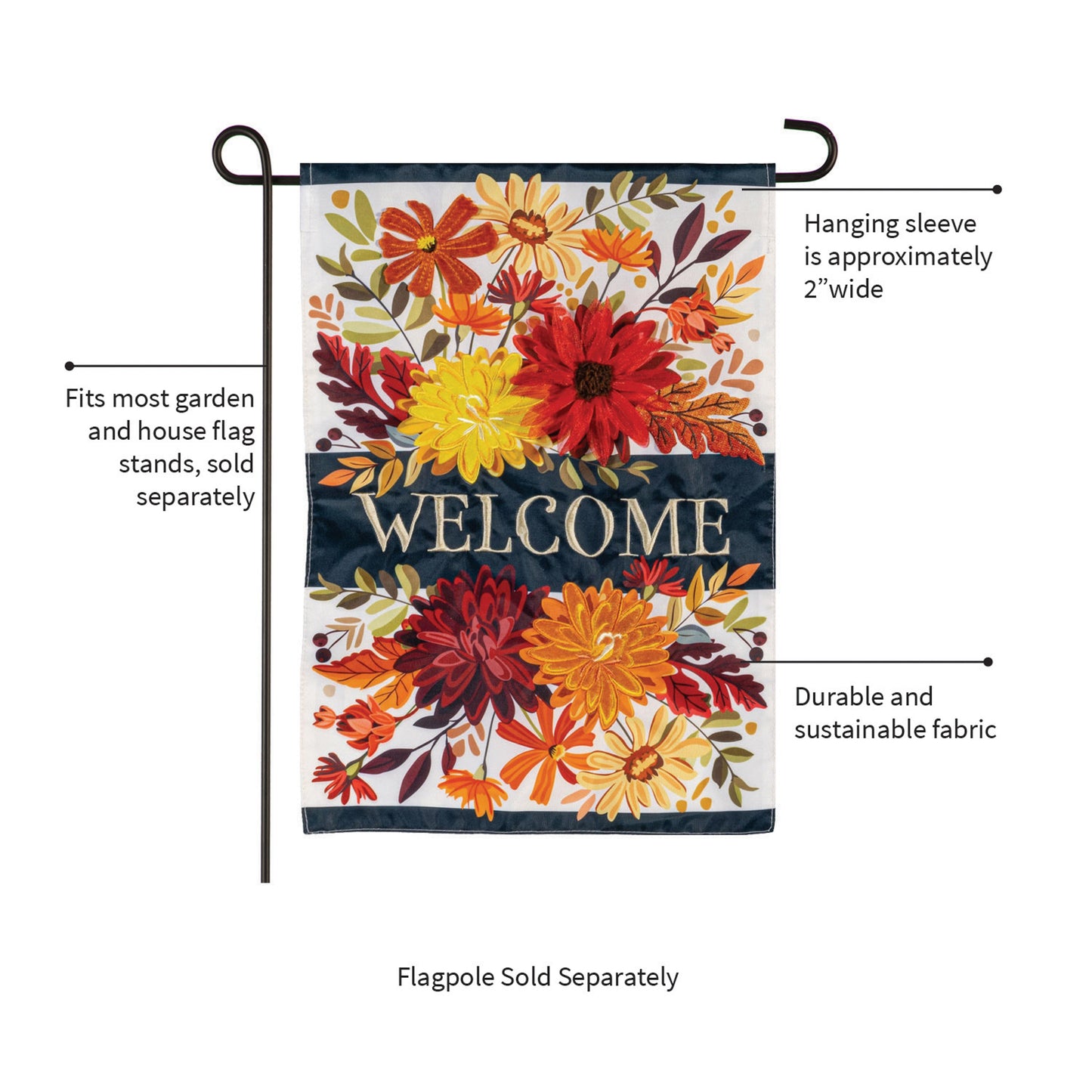 Fall Floral Applique Garden Flag