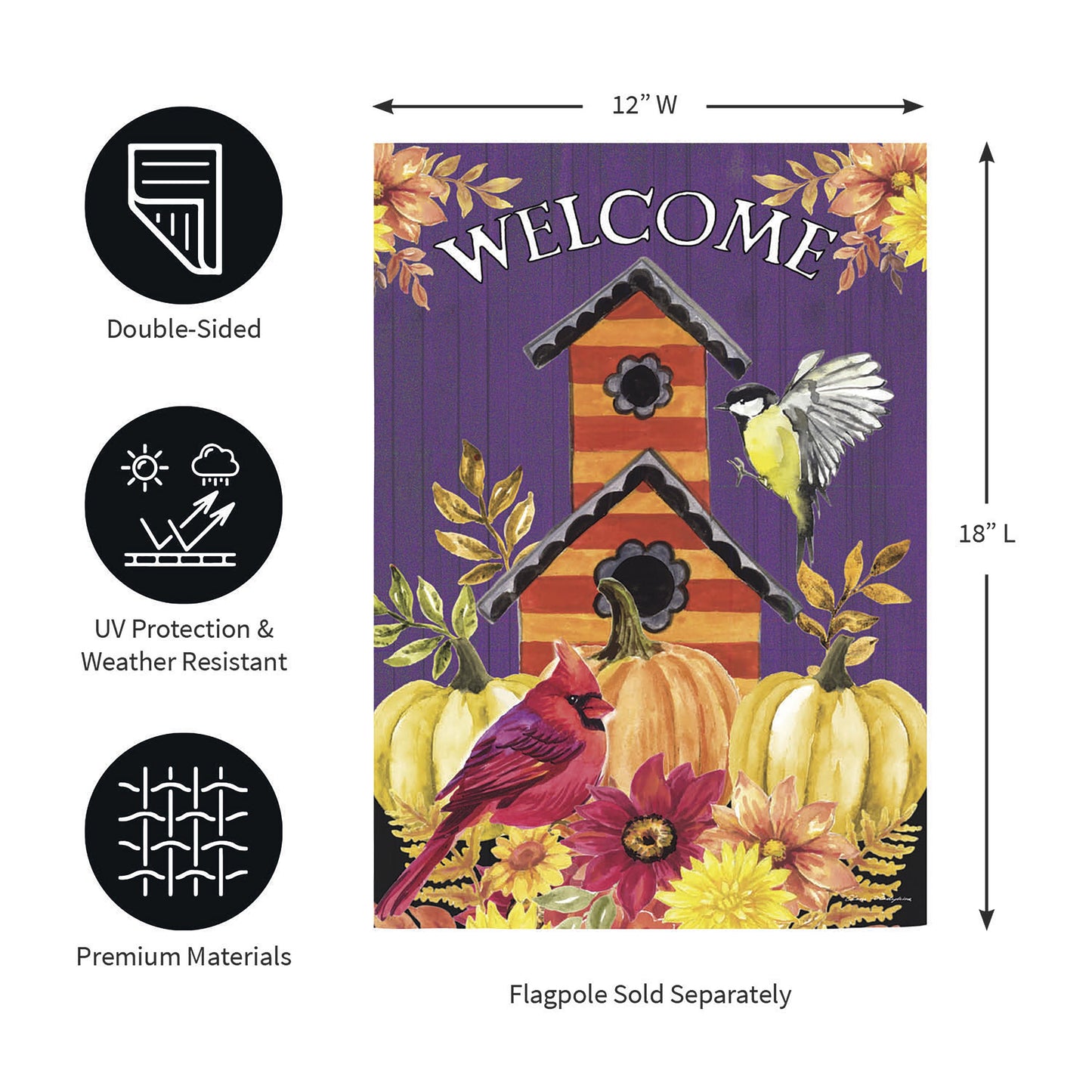 Welcome Fall Birdhouse Moire Garden Flag