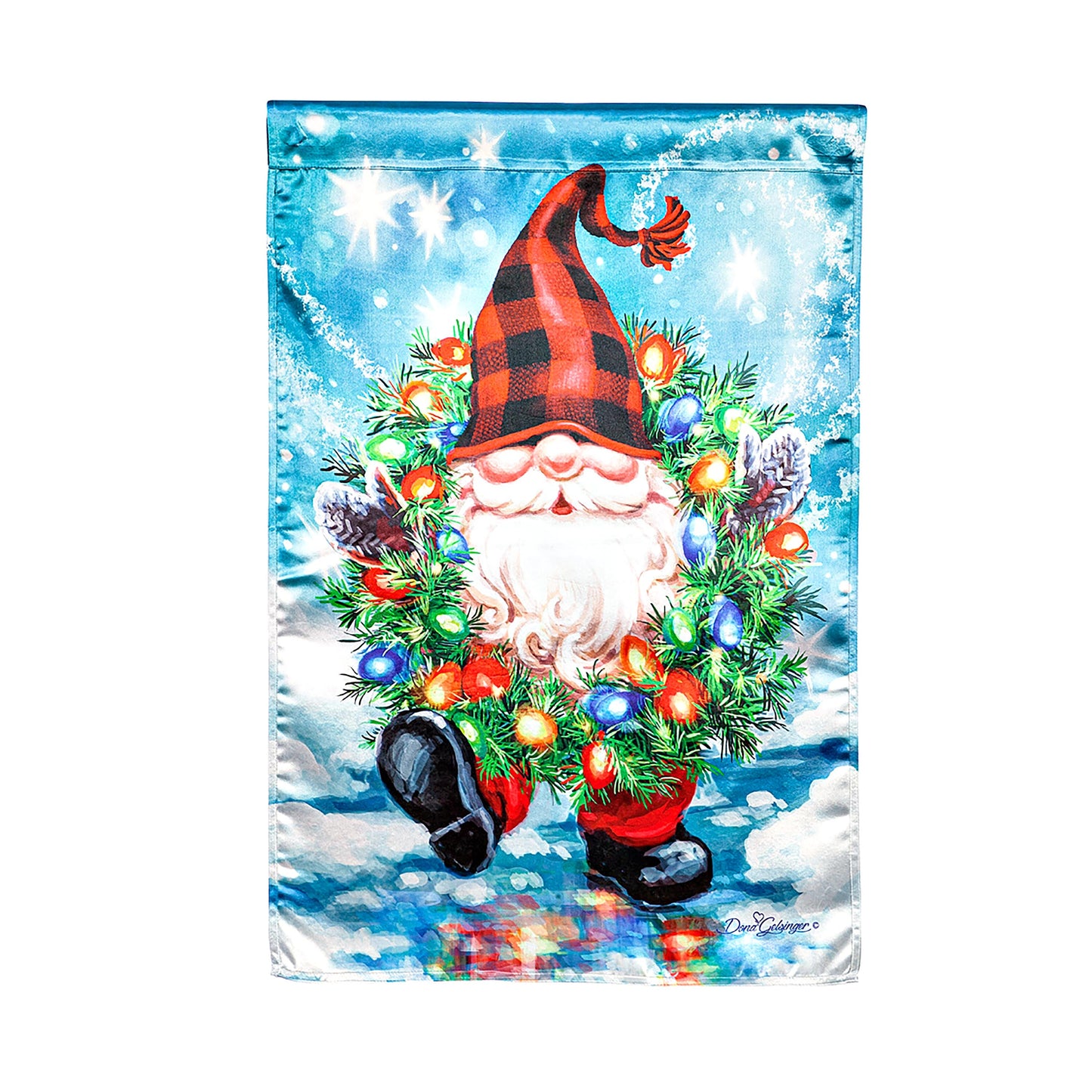 Gnome with a Christmas Wreath House Lustre Flag