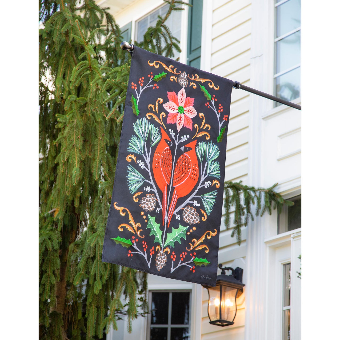 Cardinal Damask Burlap House Flag