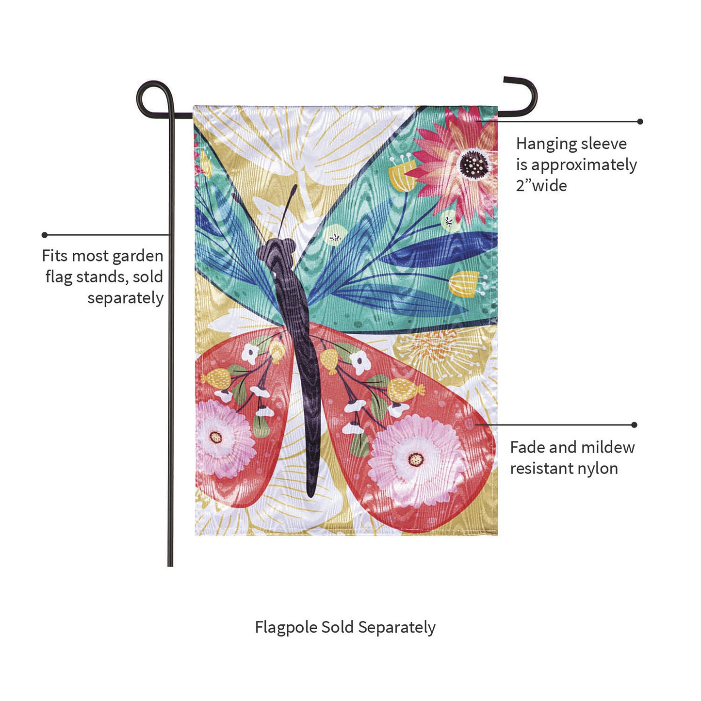 Folk Butterfly Moire Garden Flag