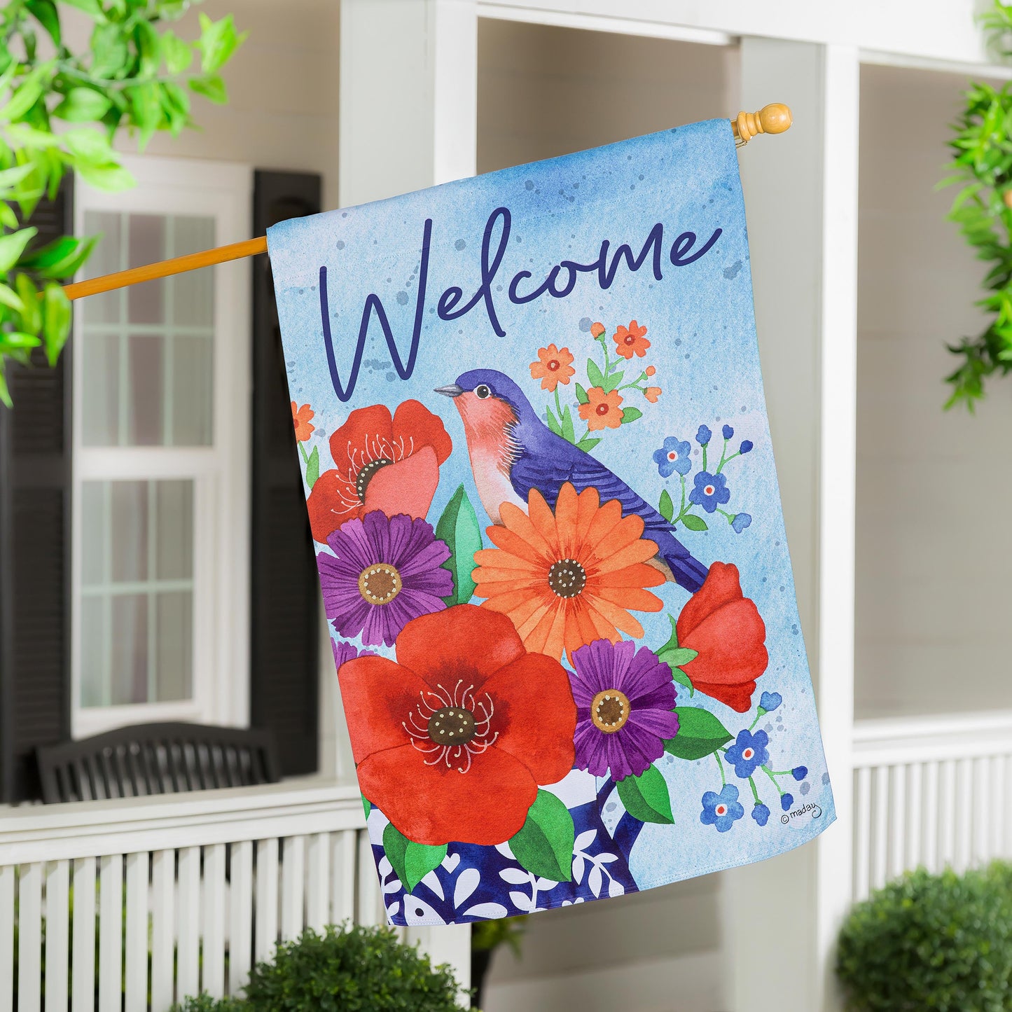 Bluebird Blooms Suede House Flag