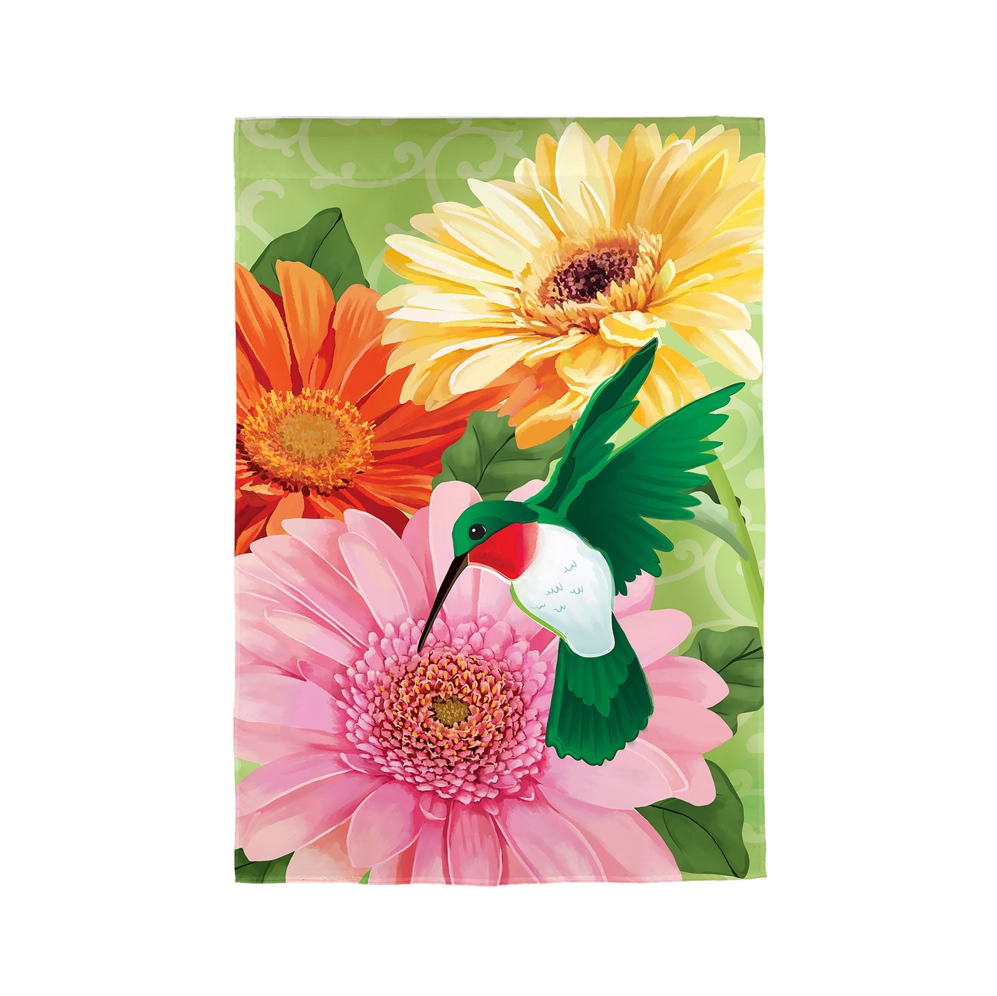 Hummingbird and Daisy Trio Garden Linen Flag