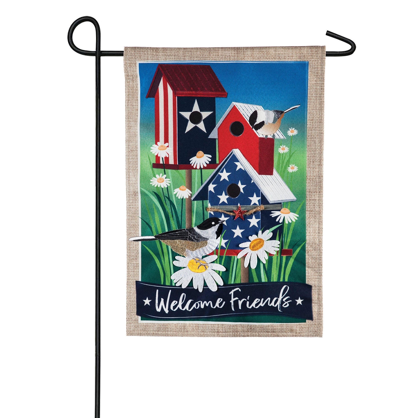 Patriotic Birdhouses Garden Linen Flag